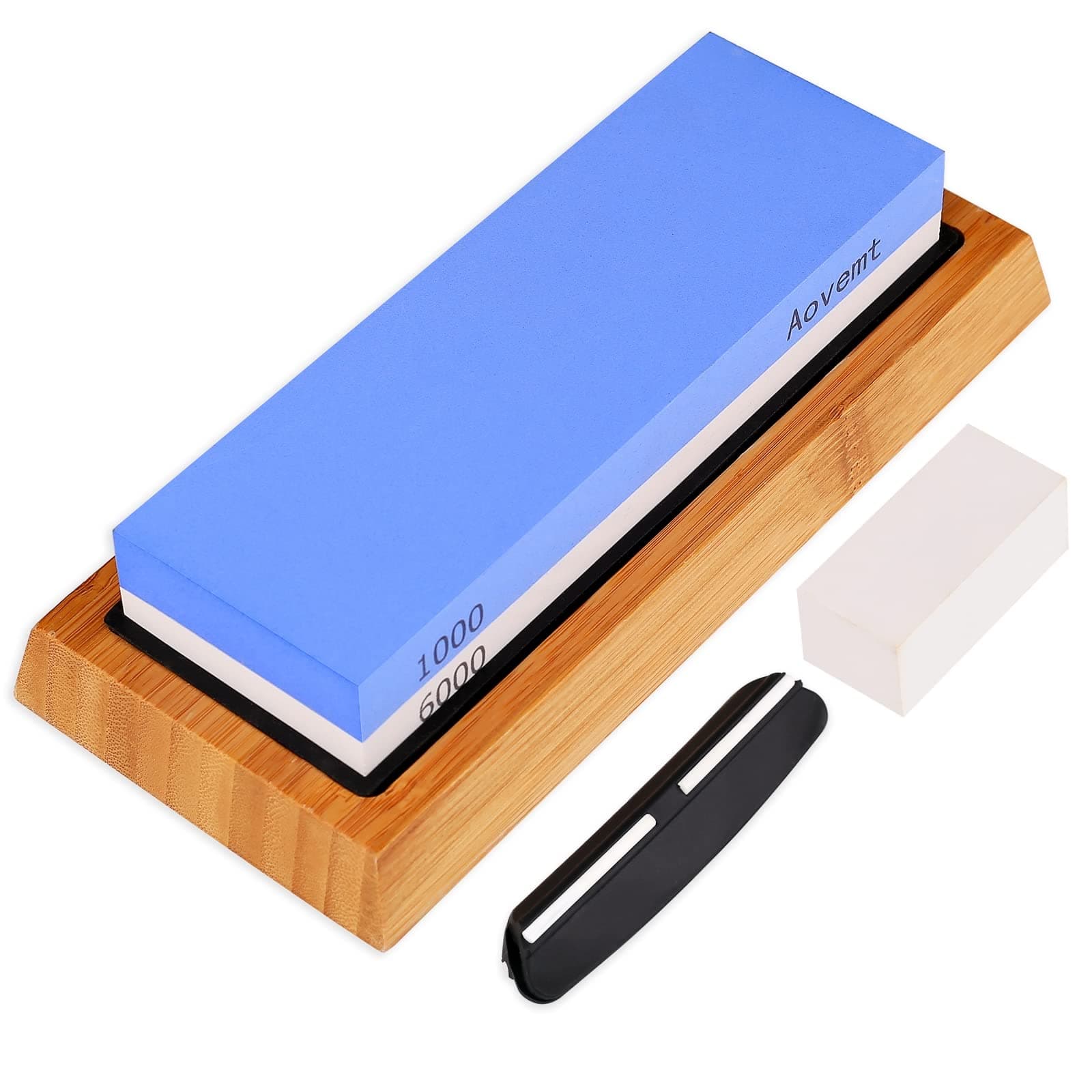 Knife Sharpening Stone, Premium Knife Sharpening Kit, 2 Side Grit 1000/6000 Whetstone, Wet Stone, Nonslip Base, Angle Guide and Flattening Ston e