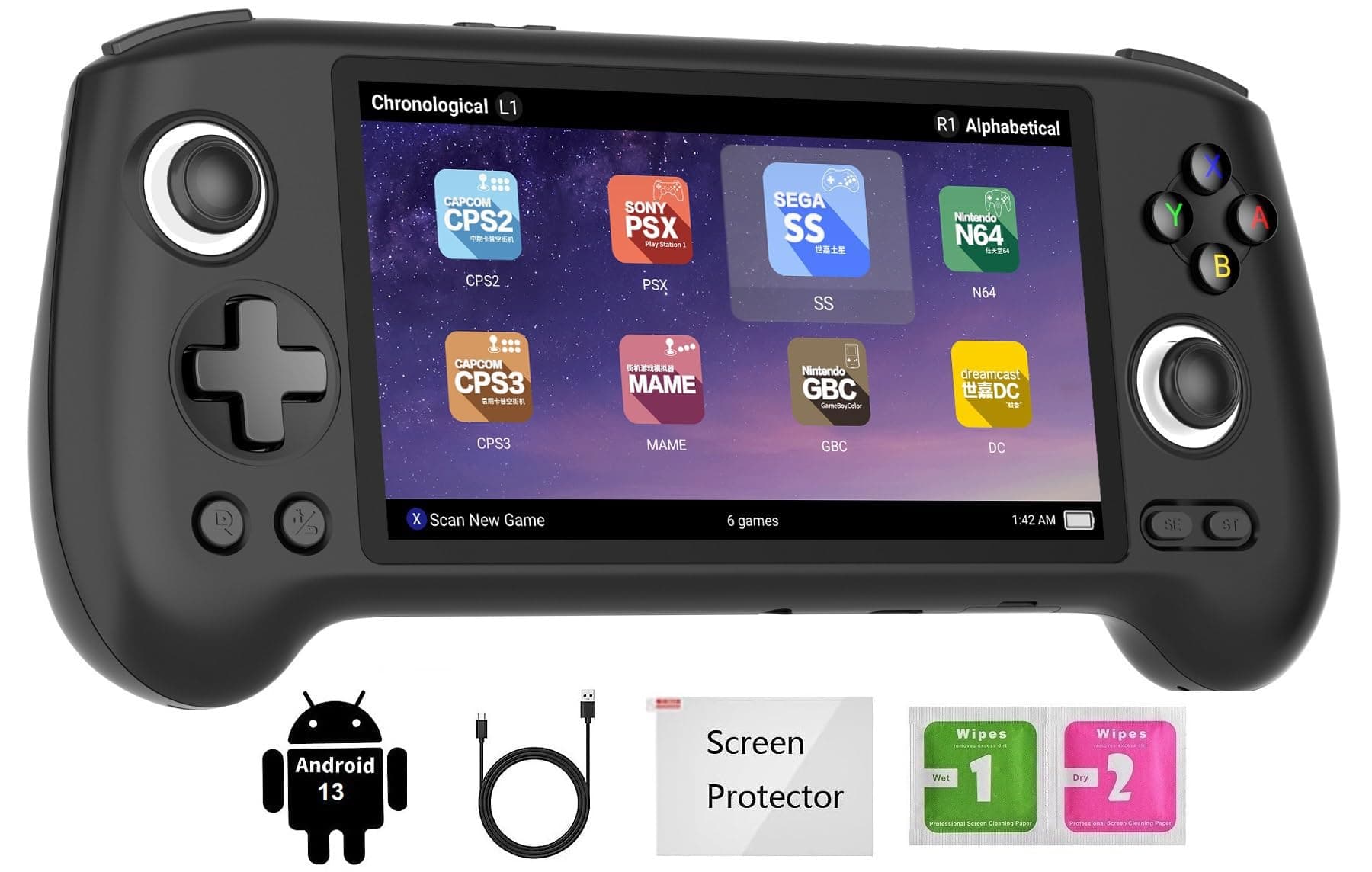 Voacle RG556 Retro Handheld Game Console , Dual System 5.48 Inch IPS Screen Built-in 128G TF Card Support TV Output (Black-New)