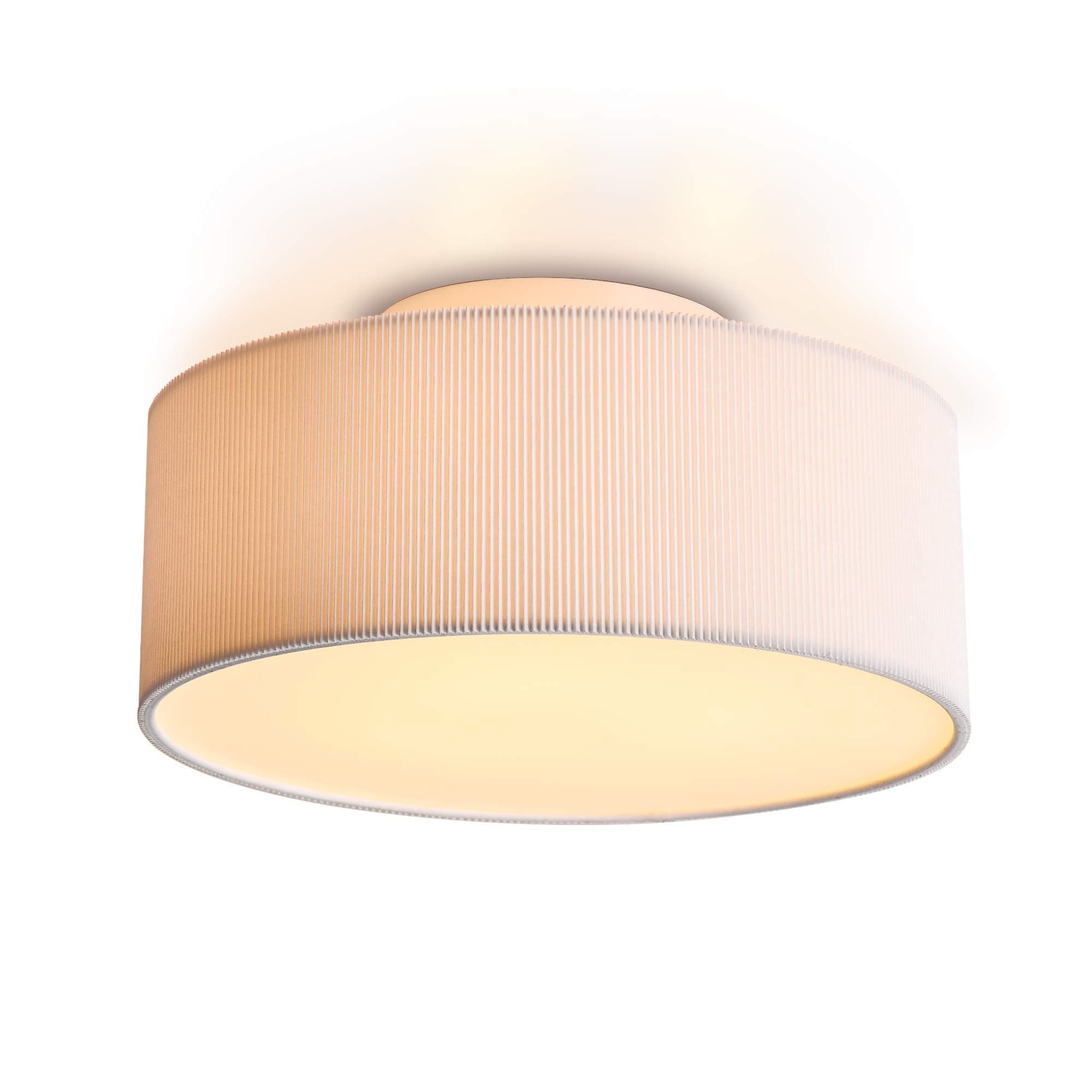 Ceiling Light, SPAKRSOR Modern Stripe Fabric Pendant Light Shade Flush Mount, Large White Drum Lampshade, Round Pendant Lamp, for Bedroom Living Room, Flush Chrome Matt, 3 Bulb, E26