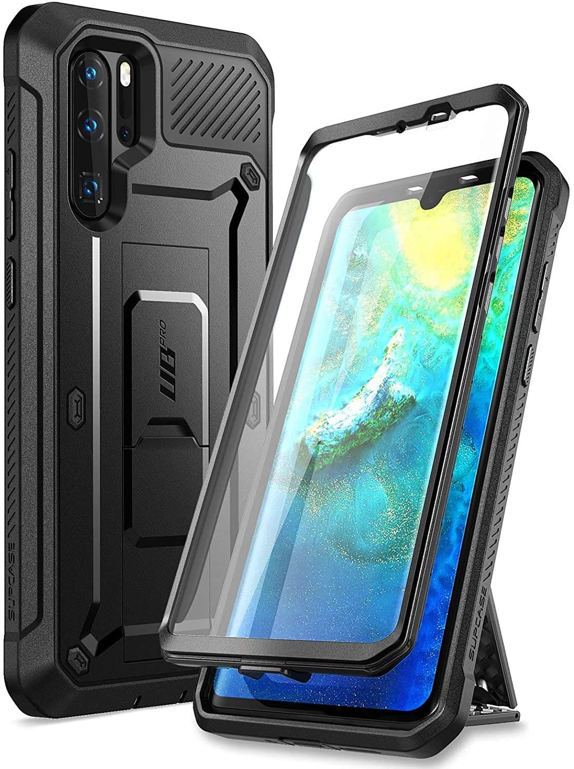 SUPCASE Huawei P30 Pro Case (2019 Release), [Unicorn Beetle Pro Series] Full-Body Dual Layer Rugged with Holster & Kickstand (Black) - 6.47 inches