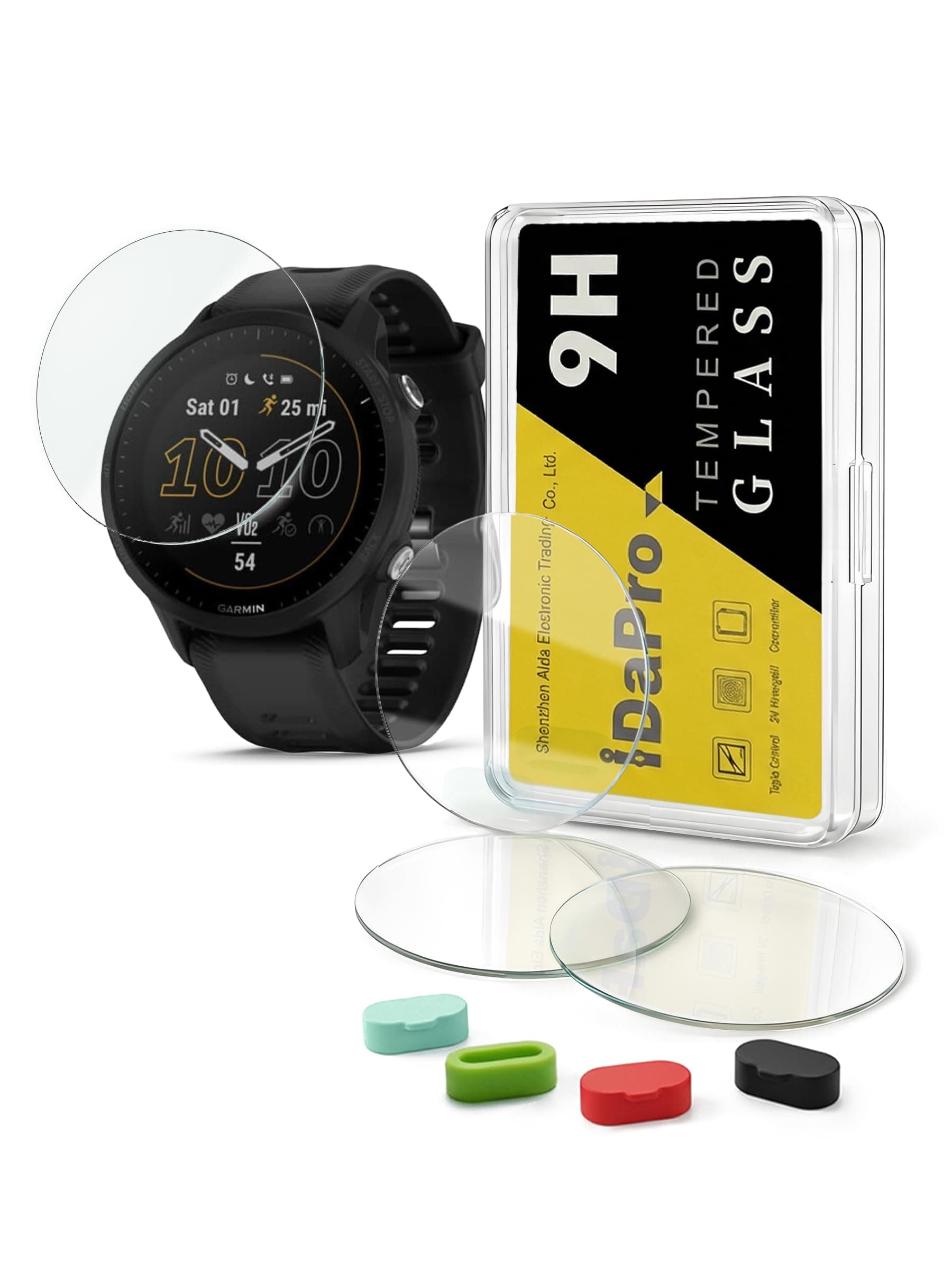 [4 Pack] Screen Protector for Garmin Forerunner 955/955 Solar Smartwatch + Silicone Anti-dust Plugs Tempered Glass Anti-Scratch Bubble-Free