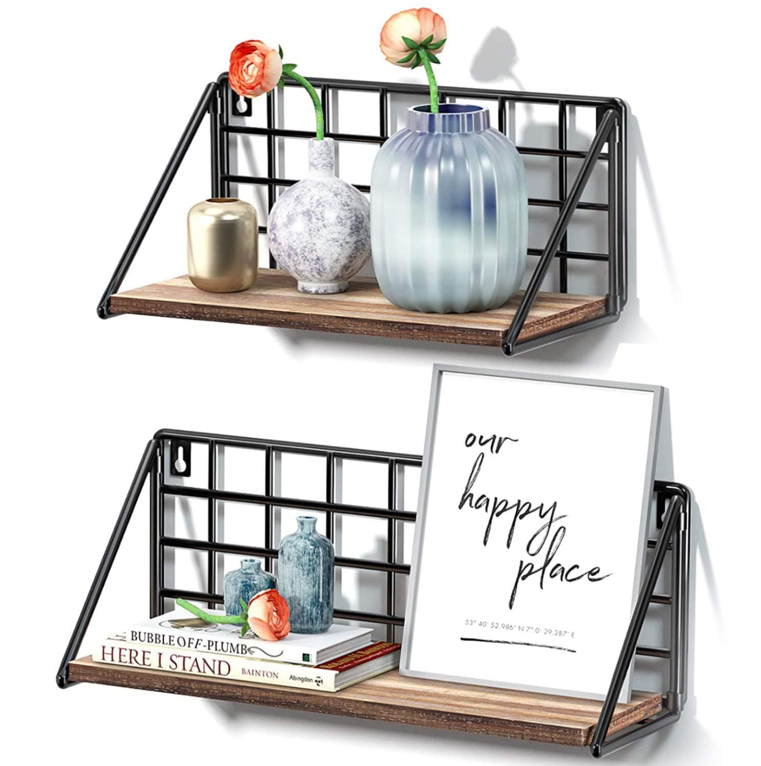 STOREMIC Floating Shelves 40cm Rustic Shelf for Wall, Easy to install and Sturdy Wall Shelves Set of 2, Room Decor for Bedroom, Kitchen Bathroom, Living Room