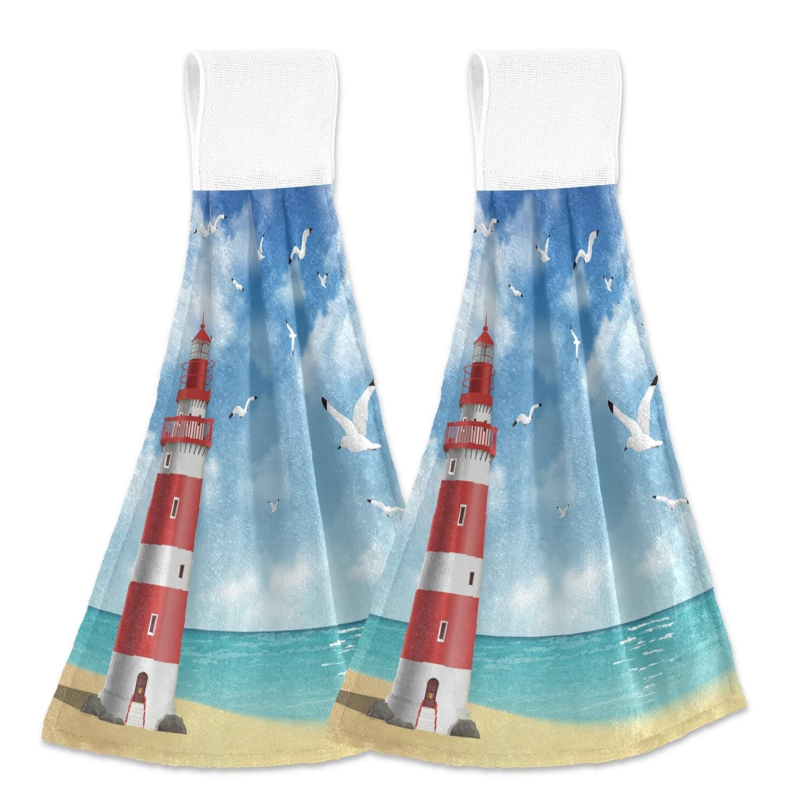Lighthouse Kitchen Hand Towel 2PCS Super Soft Absorbent Deco Hanging Tie Towels WashCloth for Bathroom,Mudroom,Laundry Room,Farmhouse,Beach