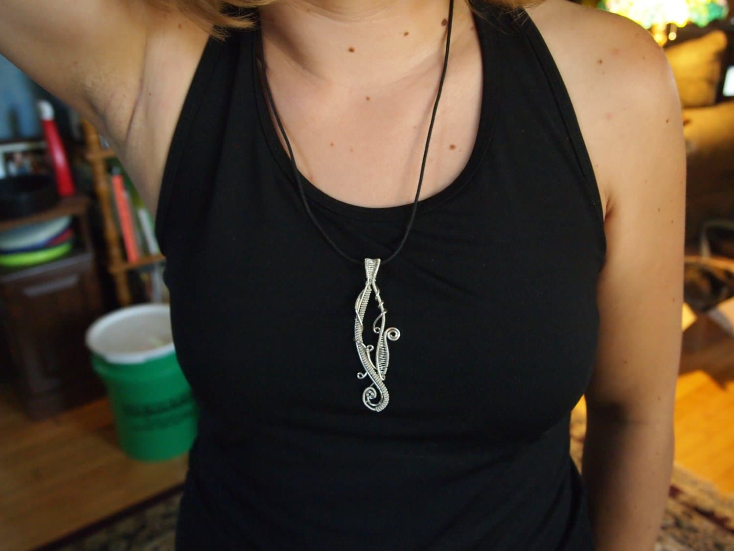 Unique Sterling Silver Wire Wrap Necklace - Flow - Reversible