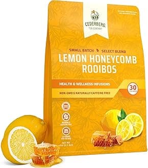 Cederberg Tea Company Lemon Honeycomb Rooibos Tea Bags - Made with Organic Red Rooibos Tea, South African Herbal Tea, Naturally Caffeine Free Tea, Small Batch - Select Blend Non-GMO, Premium Leaf, Antioxidant-Rich, 30 Count