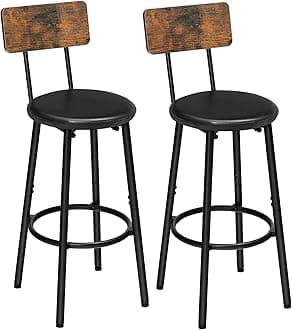 HOOBRO Round Bar Stools, Round High Bar Chairs Set of 2 with Back, Kitchen Counter Height Stools for Kitchen Island, Dining Room, High Stool Chairs with Footrest, Rustic Brown and Black EBF31BY01G2
