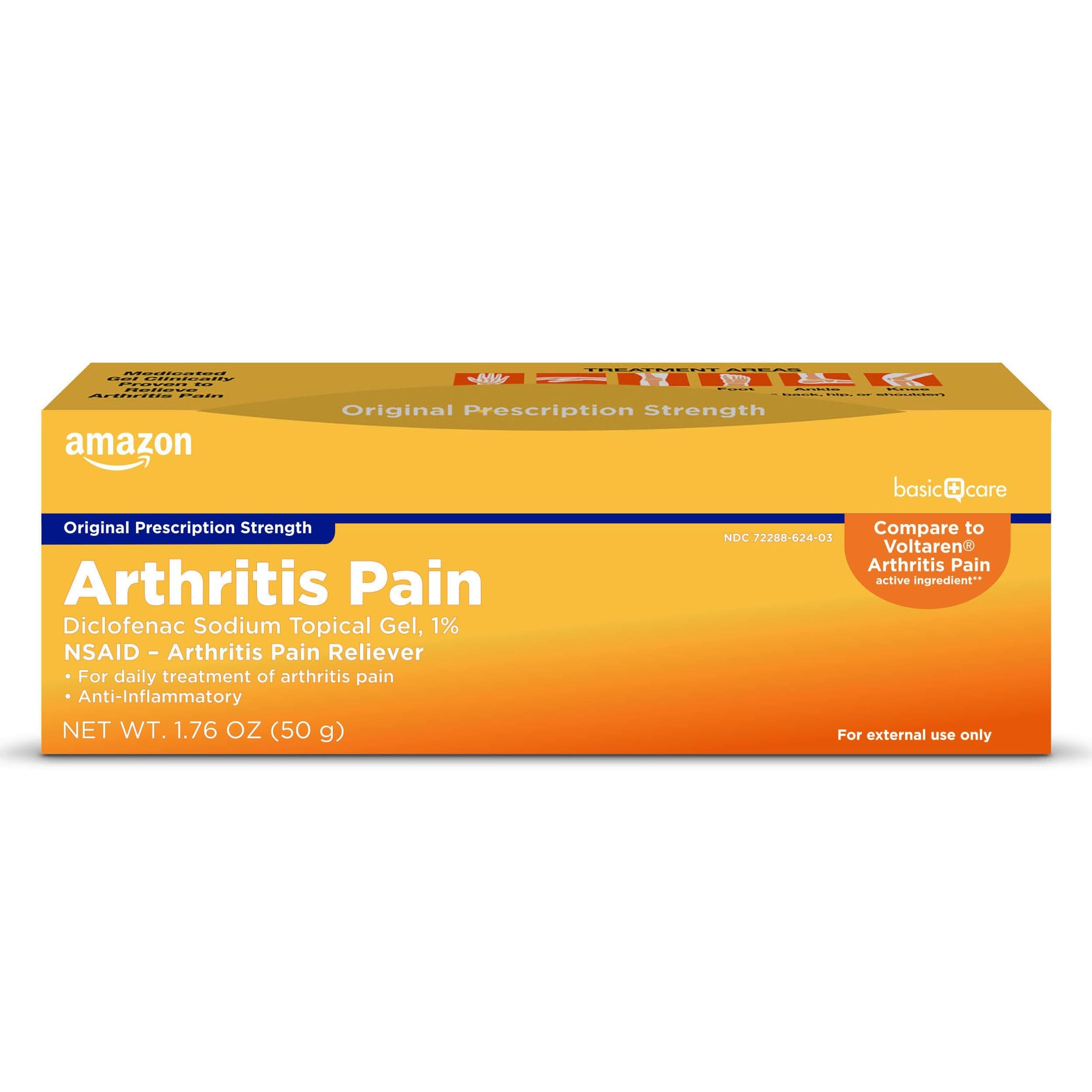 Amazon Basic Care Diclofenac Sodium Topical Gel, 1% (NSAID), for Arthritis Pain Relief, 1.76 ounce (Pack of 1) (Packaging may vary)