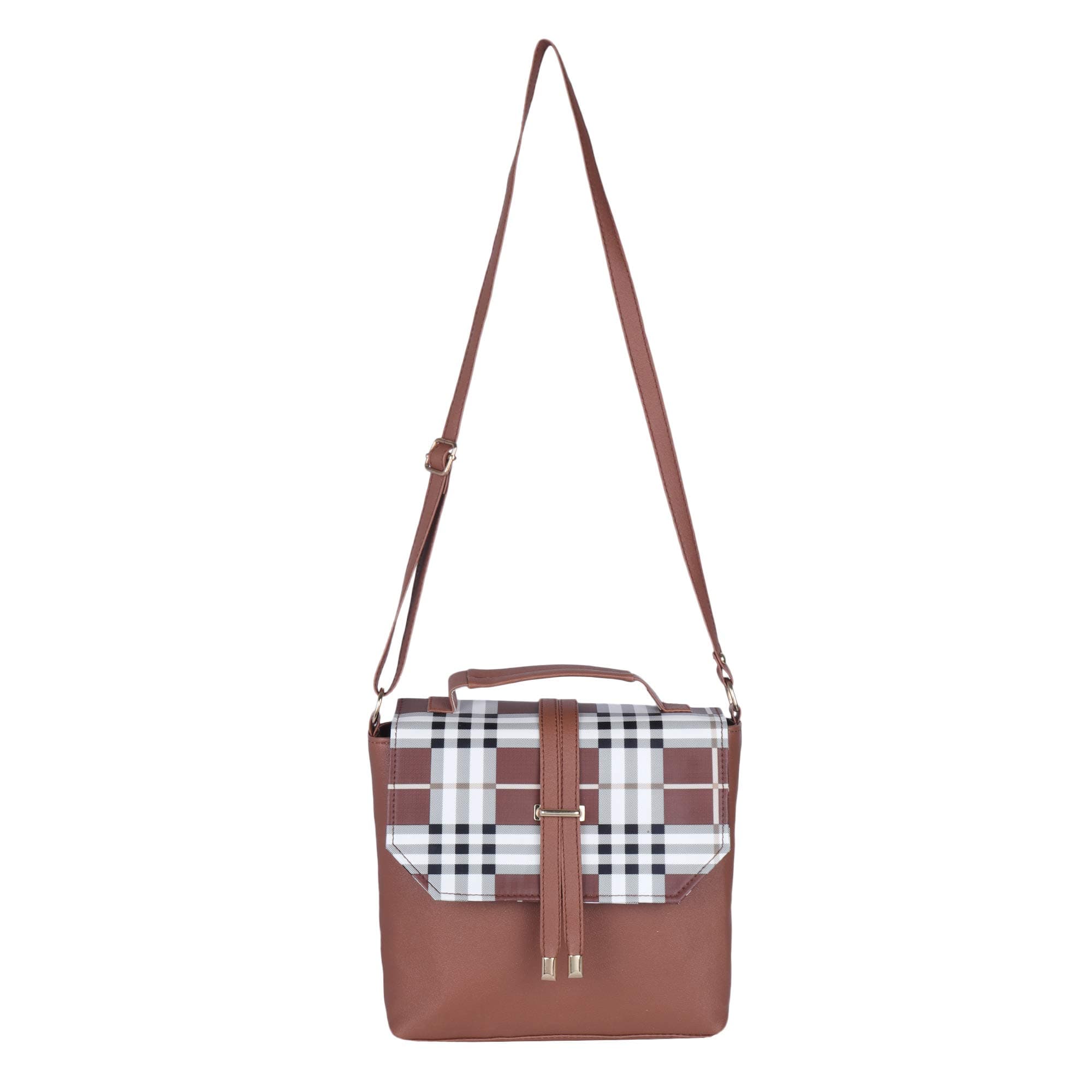 Cocksure Women's Pu Brown Check Sling Bag