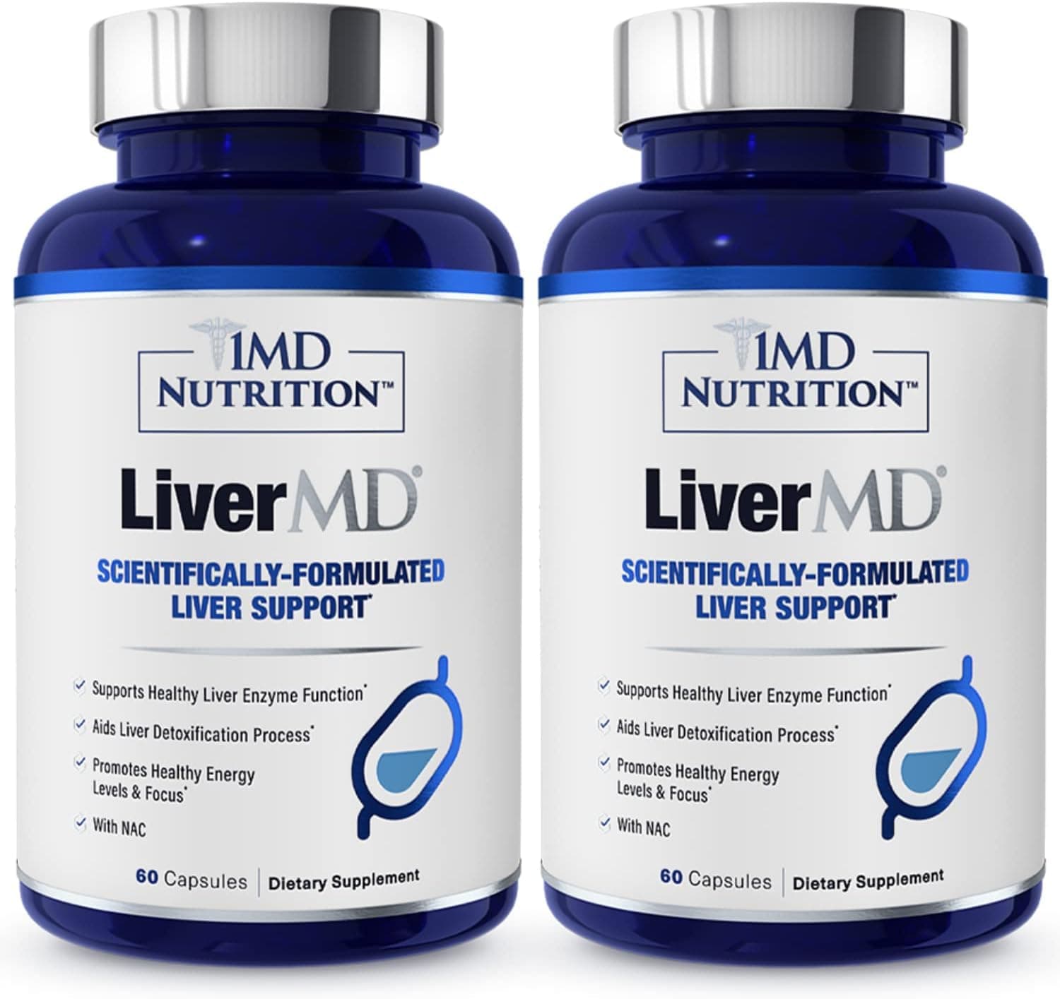 1MD LiverMD - Liver Support Supplement | Siliphos Milk Thistle Extract - Highly Bioavailable, for Liver Support | 60 Capsules (2-Pack)