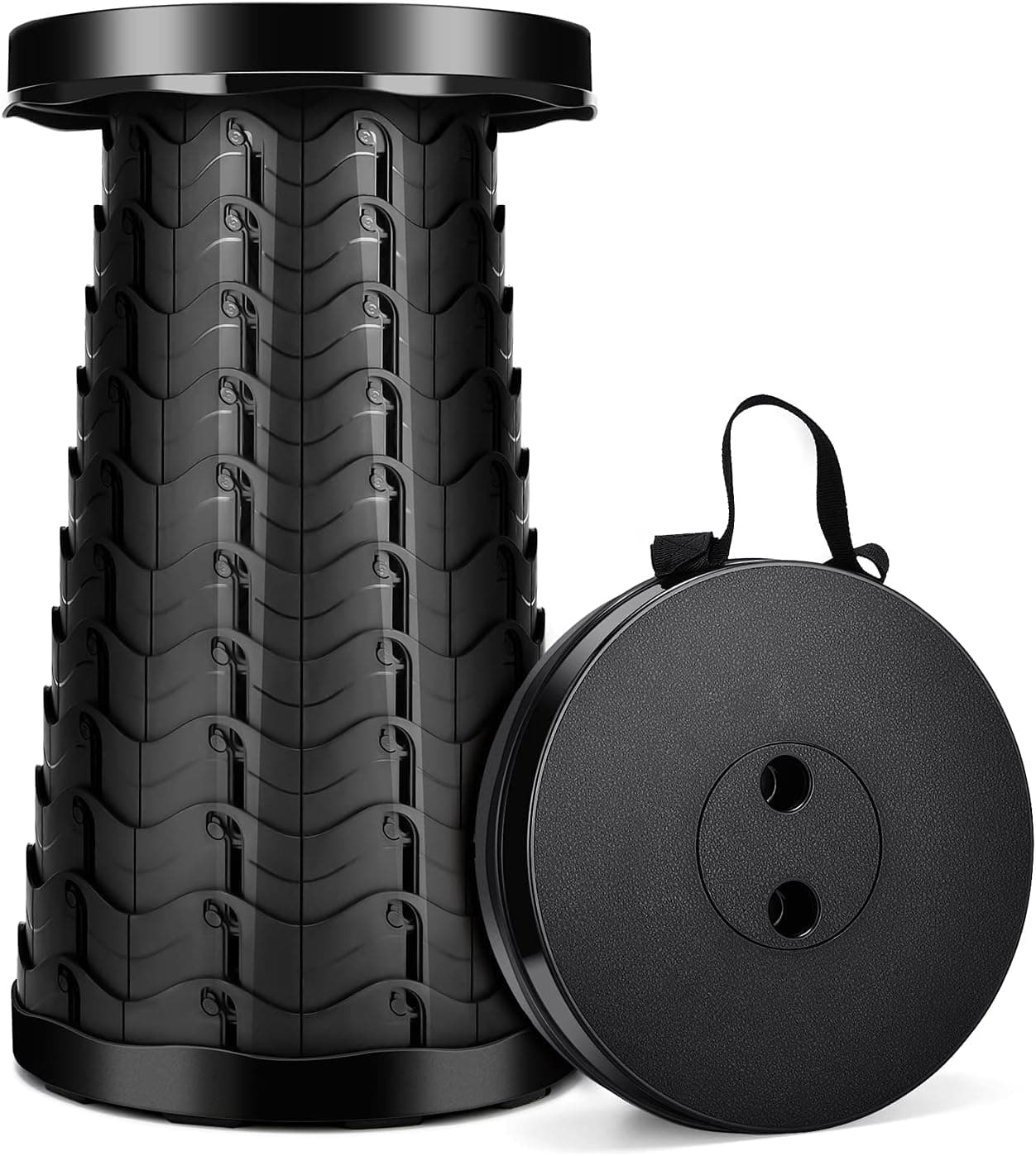 LUXJET Portable Folding Stool Lightweight Yet More Sturdy with Load Capacity 180KG, Retractable Plastic Foldable Collapsible Stool for Camping Fishing Hiking BBQ Outdoors Indoors Kitchen, Black