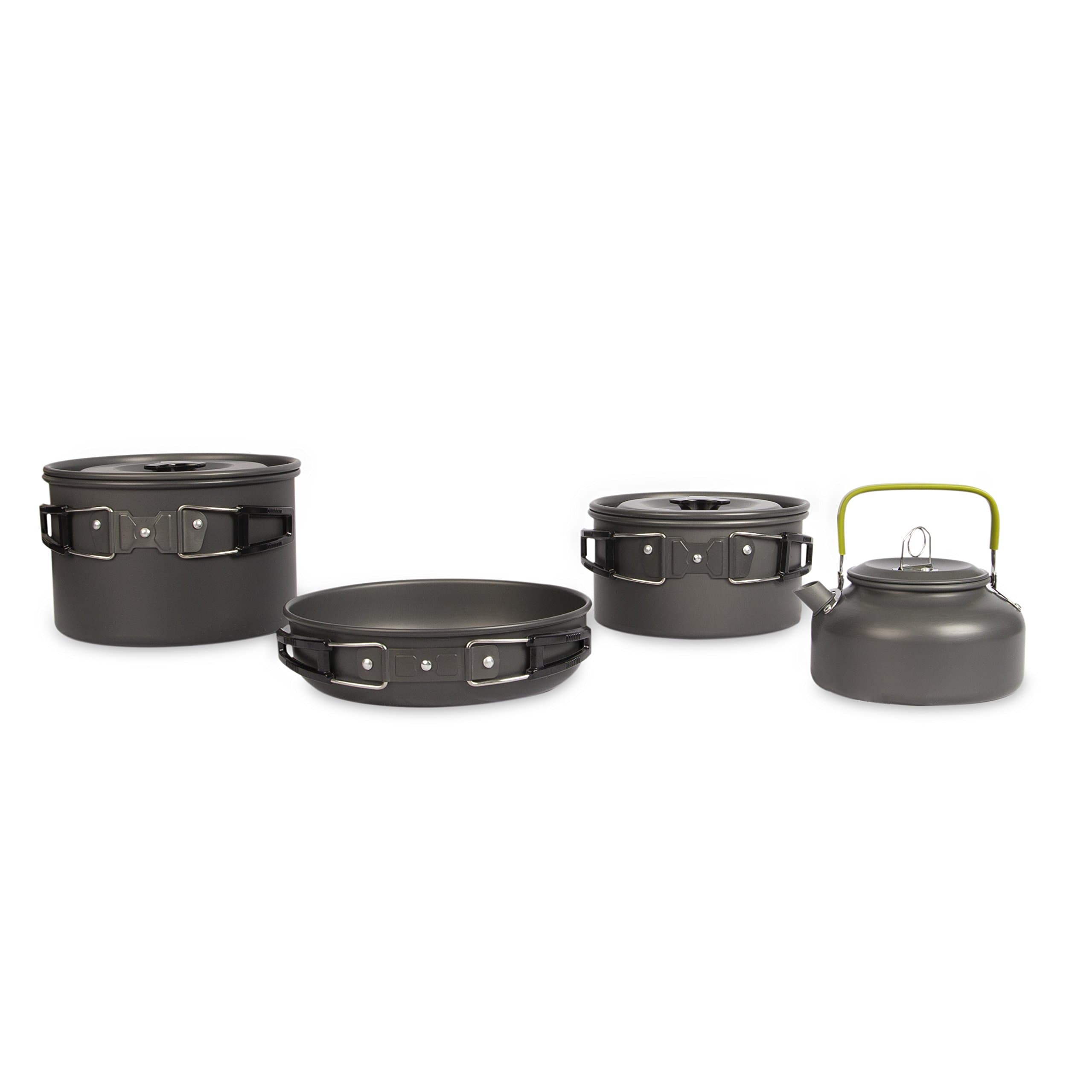 Camping Cookware Set | Lightweight Cooking Gear with Kettle, Two Pots, and Frying Pan | SolSource Sport Cookset