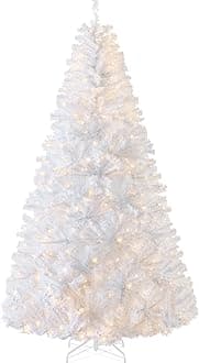 Best Choice Products White Christmas Tree 7.5ft Pre-Lit Artificial Pine Tree Premium Holiday Decoration w/Warm White Lights, Stand, Easy Assembly