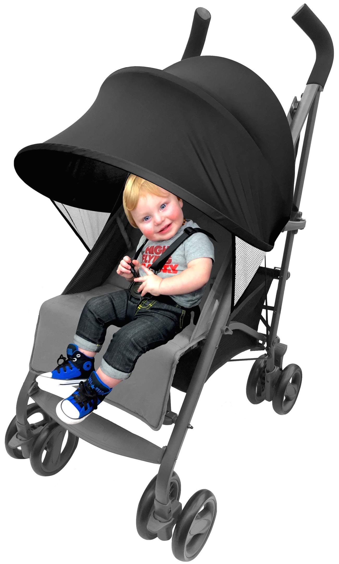 Easy Fit Universal Stroller Canopy Extender for Sun and Rain Protection (Black)