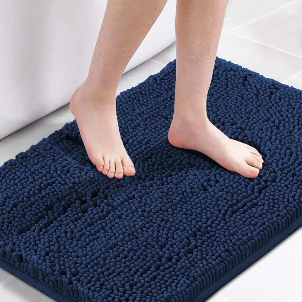 H.VERSAILTEX Plush Microfiber Bath Rugs Chenille Floor Mat Ultra Soft Washable Bathroom Dry Fast Water Absorbent Bedroom Area Rugs Kitchen Rugs Non Skid, 17 x 24 inches, Navy Rug