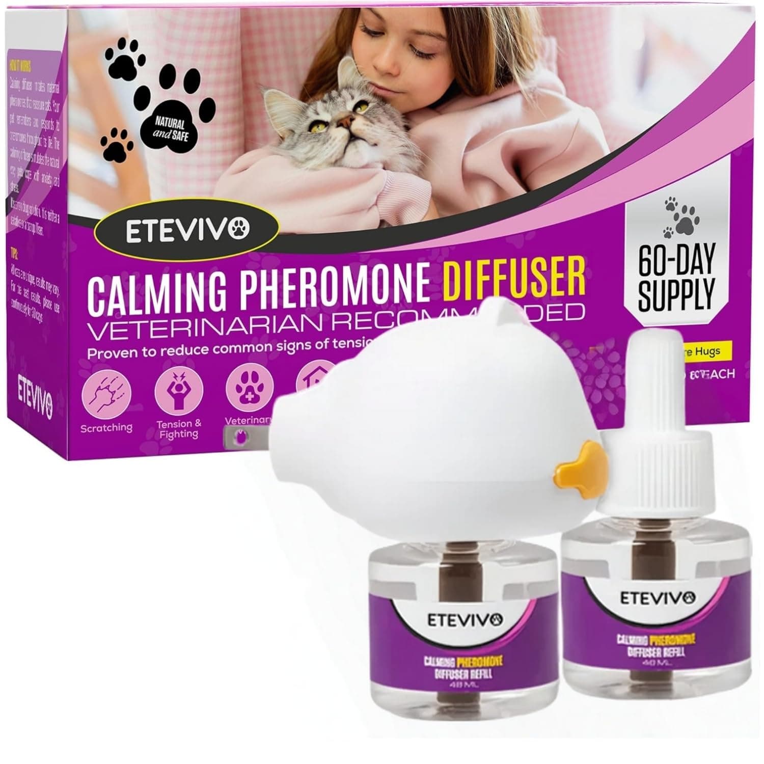 Cat Pheromones Calming Diffuser Cat Anxiety Relief Pheromones for Cats Promotes Well-Being & Comfort Cat Calming Diffuser with 2 Refills 60 Days Long Lasting Serenity