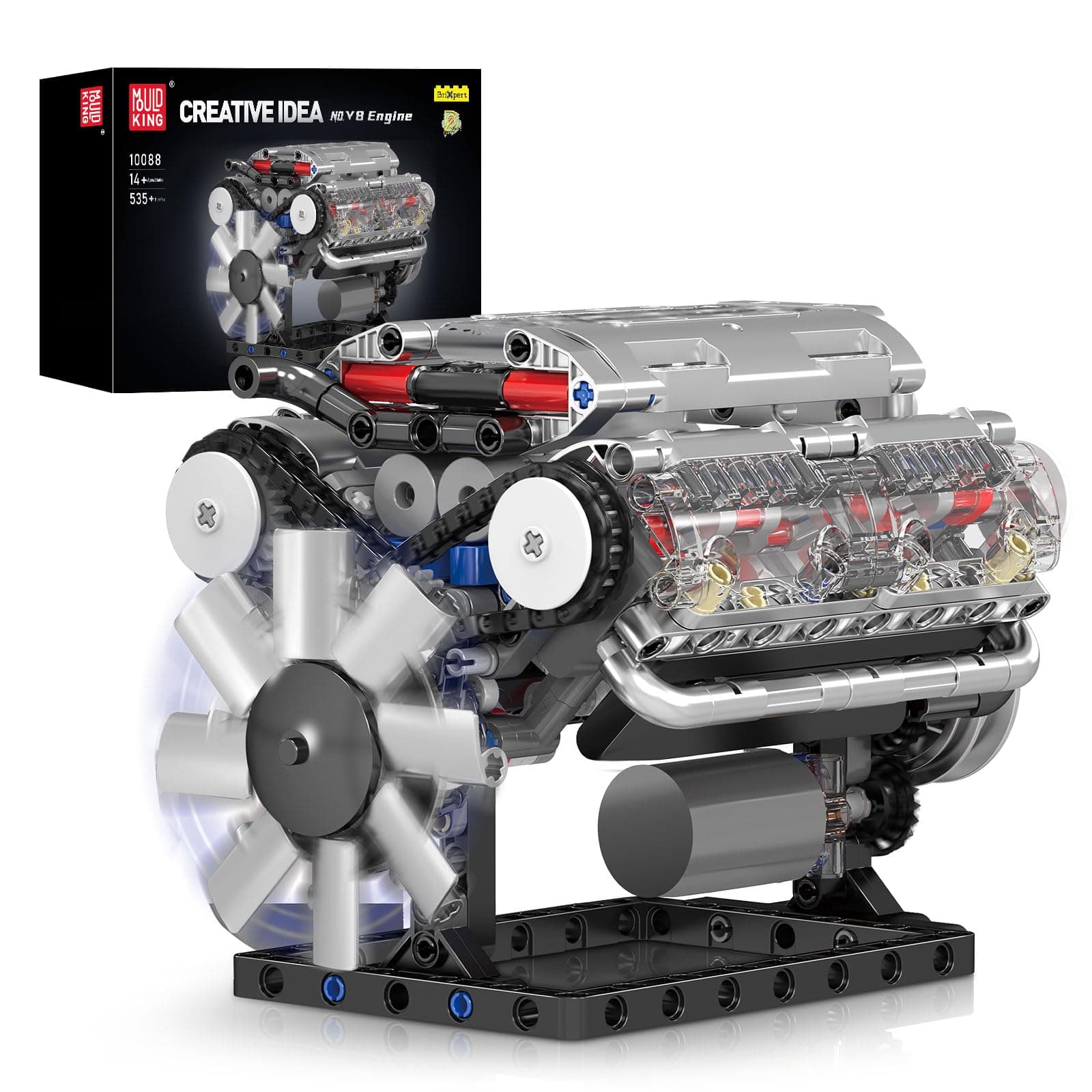 Mould King 10088 V8 Engine Model Kit - 535 Pcs to Build Your Own Mini Engine that Works, DIY STEM Mechanic Engineering Construction Set, Hobby Building Blocks Kit for Adults