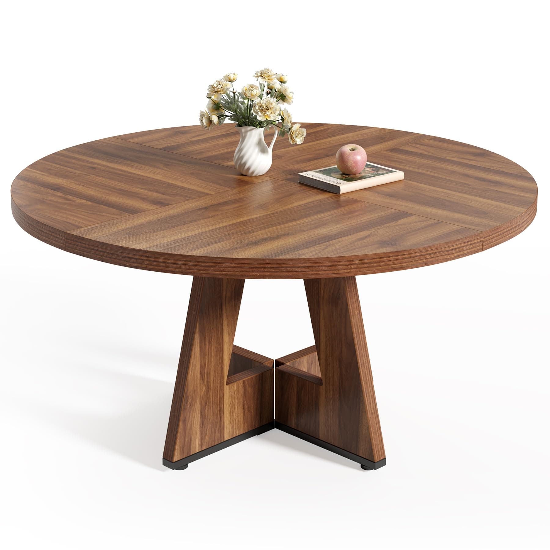 LITTLE TREE Round Dining Table for 4-6 People, 47 Inches Dining Room Table with Wooden Pedestal Base, Brown Dinner Tables, Circle Kitchen Tables for Dining Room, Kitchen, Living Room(Table Only)