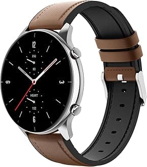 Strap Compatible with Amazfit Bip 6/5/Balance 2/1/GTR 4/3/3 Pro/2/2e/GTR 47mm/Stratos 3/2/Cheetah Round/Pro, 22mm Hybrid Leather Silicone Replacement Sport Watch Band for Men Women, Brown