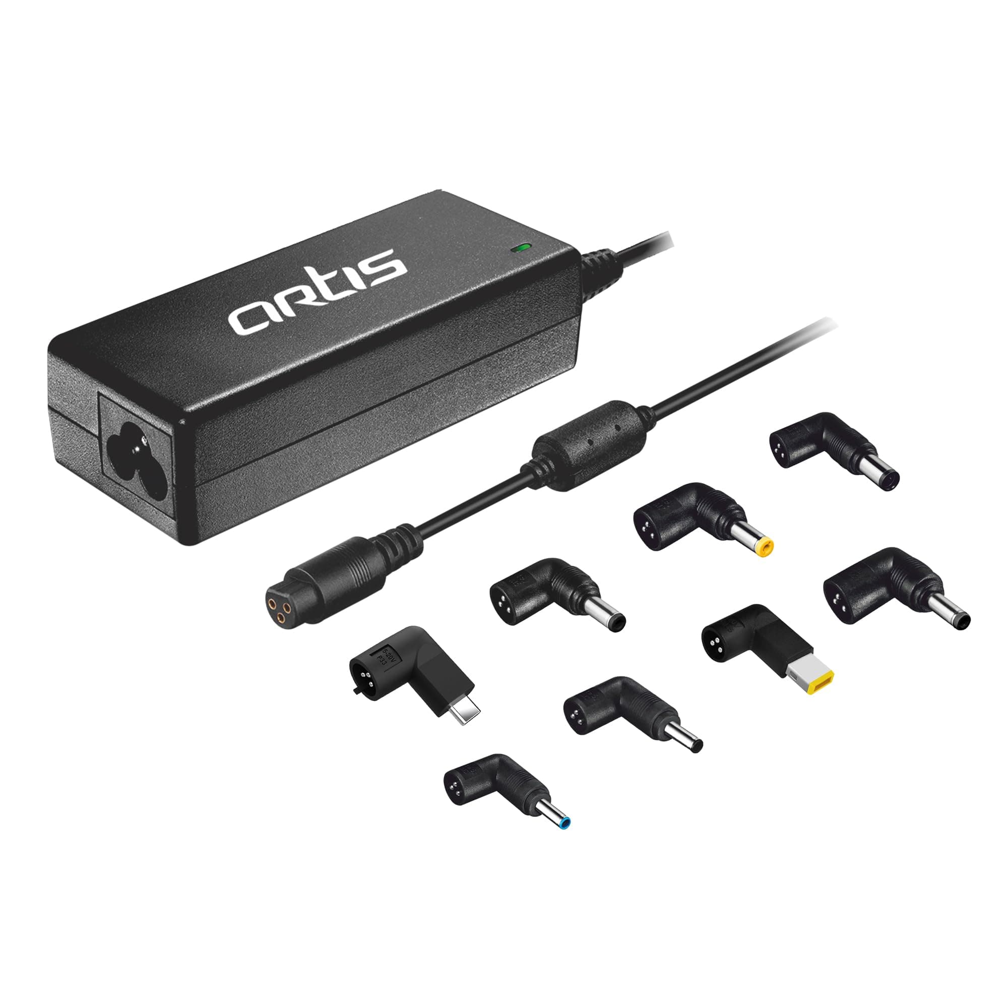 - Artis 65Watt Universal Laptop Adapter with 8 Interchangeable Connector pins (Power Cord Included) Compatible with USB Type C/Dell/HP/Lenovo/ASUS/Acer/Samsung/Compaq/IBM/Toshiba
