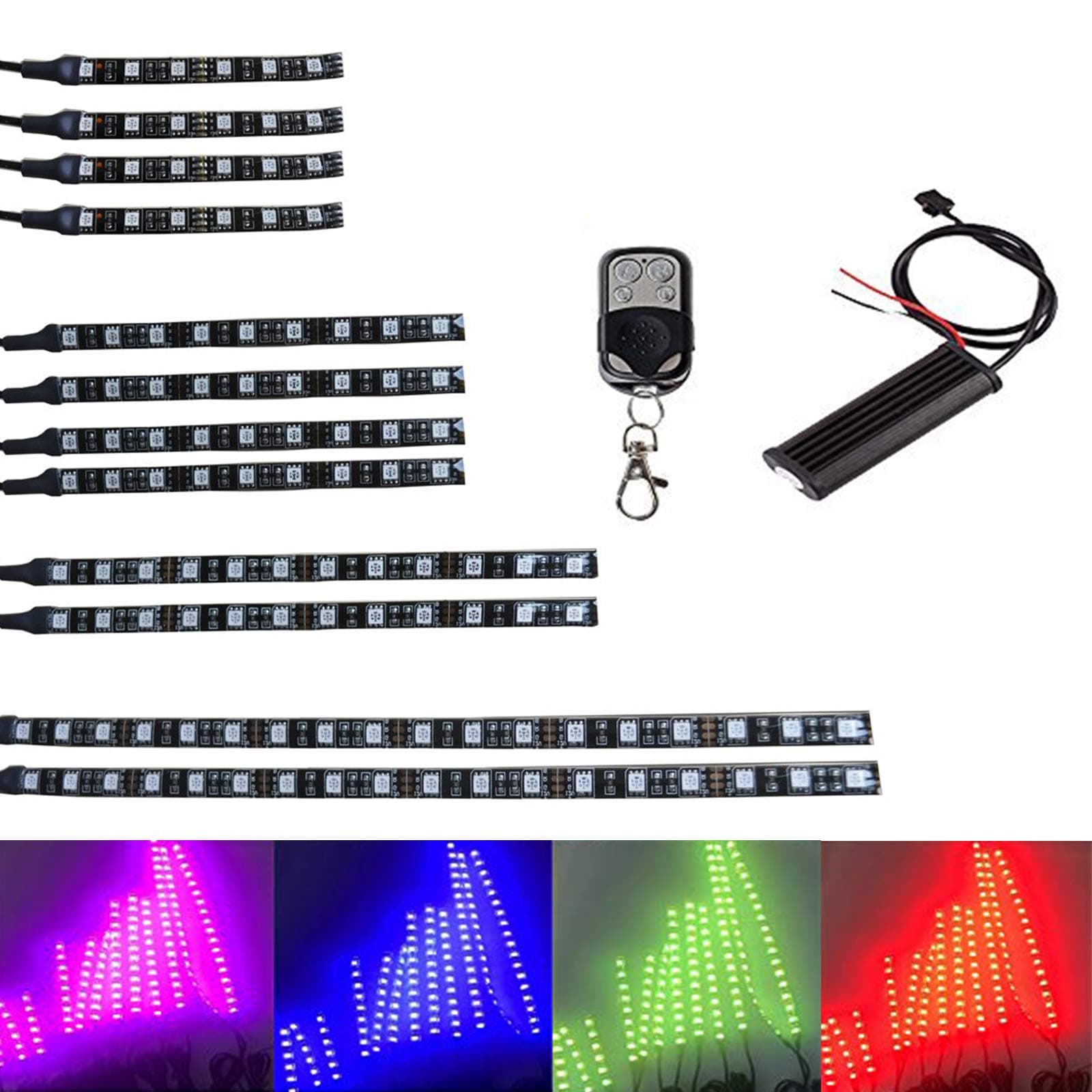 Kingshowstar 12Pcs Motorcycle LED Light Kit Strips Multi-Color Accent Glow Neon Lights Lamp Flexible with Remote Controller