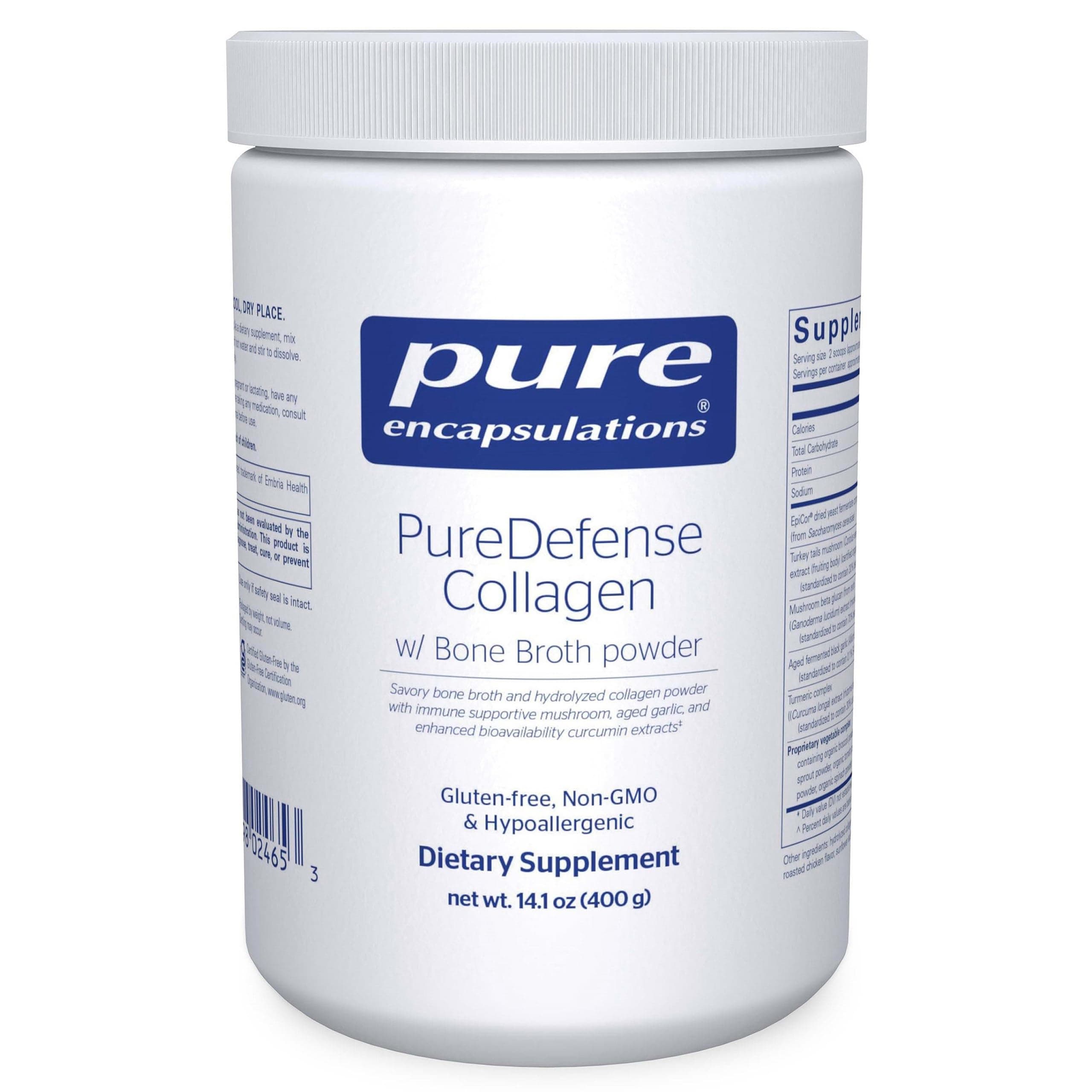 - PureDefense Collagen w/Bone Broth | Savory Bone Broth and Hydrolyzed Collagen Powder with Mushroom, Aged Garlic, and Enhanced Bioavailability Curcumin Extracts | 14.1 Ounces