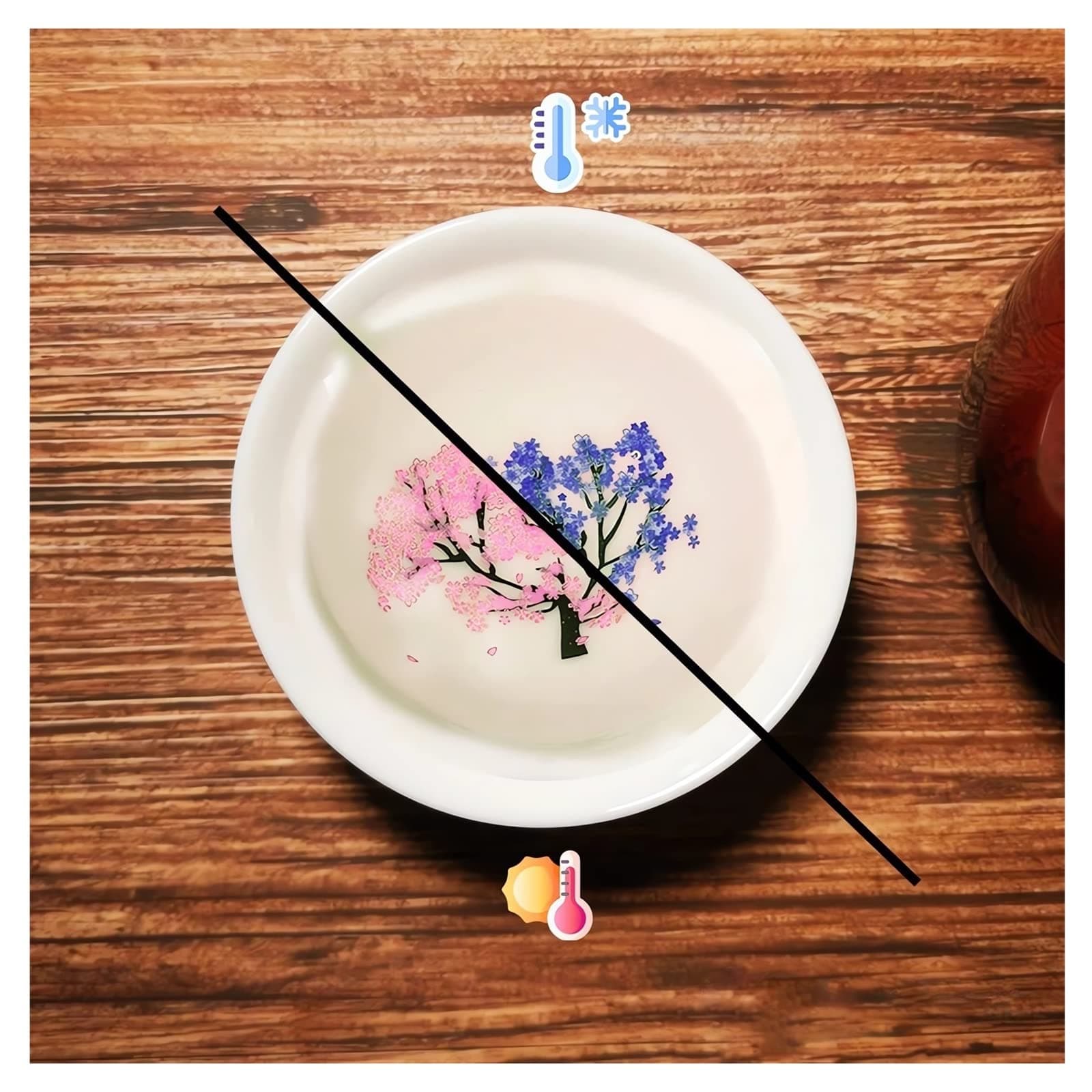 Magic Sakura Cherry Blossom Sake Cup - 2023 New Ceramic Sake Cold/Hot Temperature Color Changing Cup Glasses, Japanese Tea Wine Soju Sake Cup Glasses Set, Magical Blooming Sake Cups (Peach- Cold&Hot)