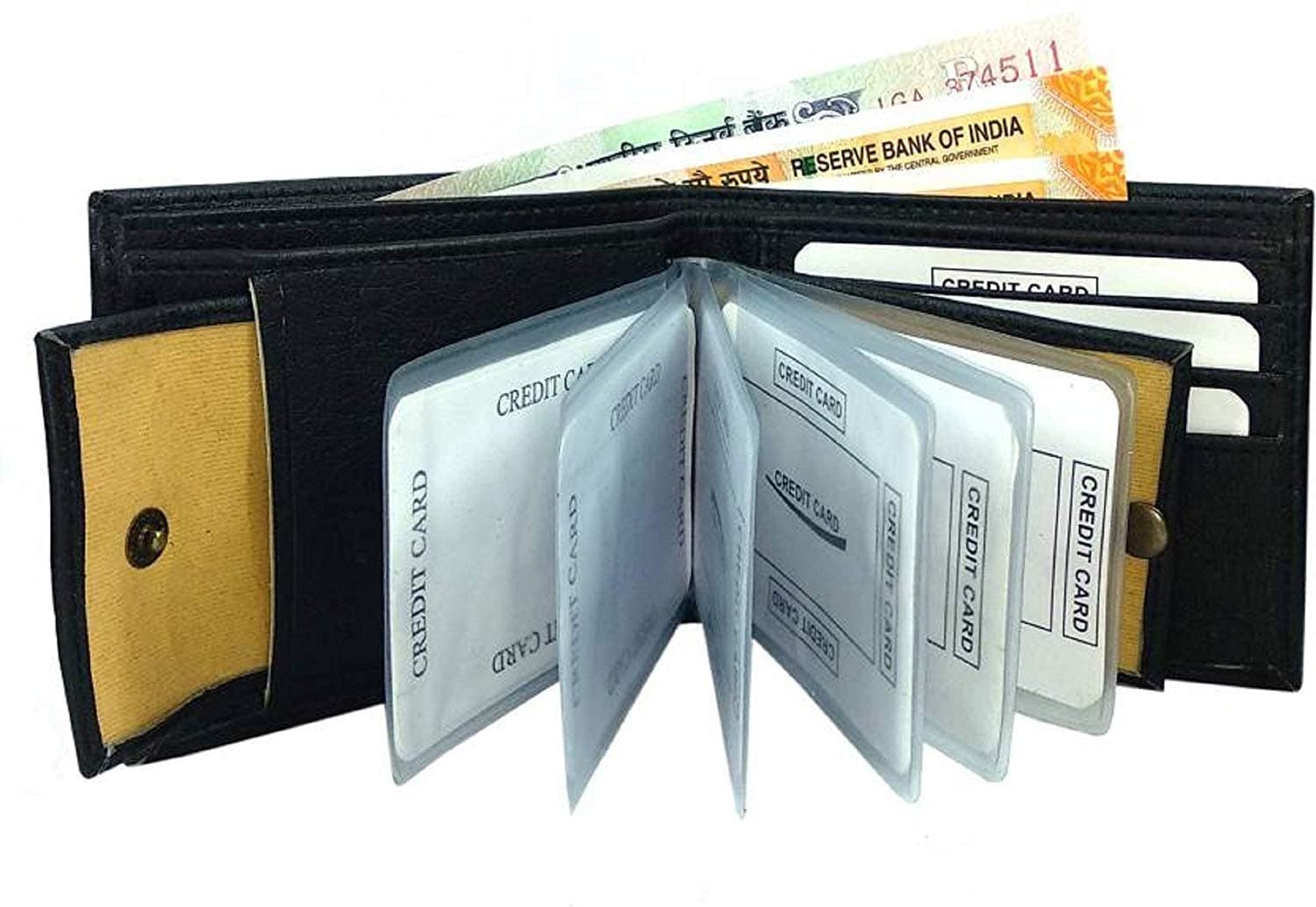 Leather Wallet, RFID Blocking ATM GenuineWallets, 12-Card Slots (Black)