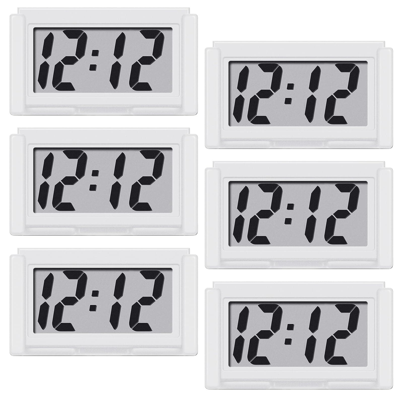 Car Dashboard Digital Clock - with Jumbo LCD Time & Day Display - Mini Automotive Stick On Watch for Car Truck Dashboard & Air Vent (White-6)