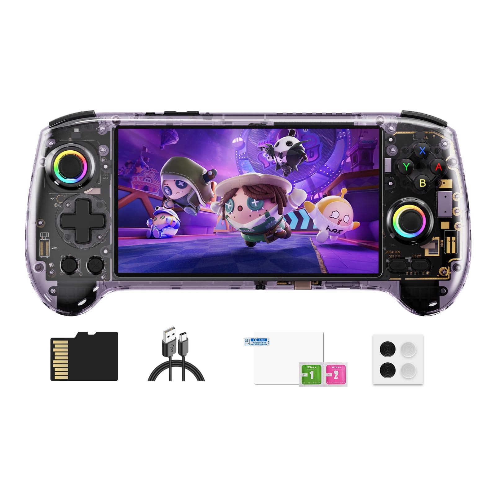 Doriteney RG557 Handheld Video Game Console Android 14 Gaming Console RG557 5.48" AMOLED HD Screen NO Game Card Game Player RG557 Support RGB Lighting 5500mAh Battery RG557 Purple
