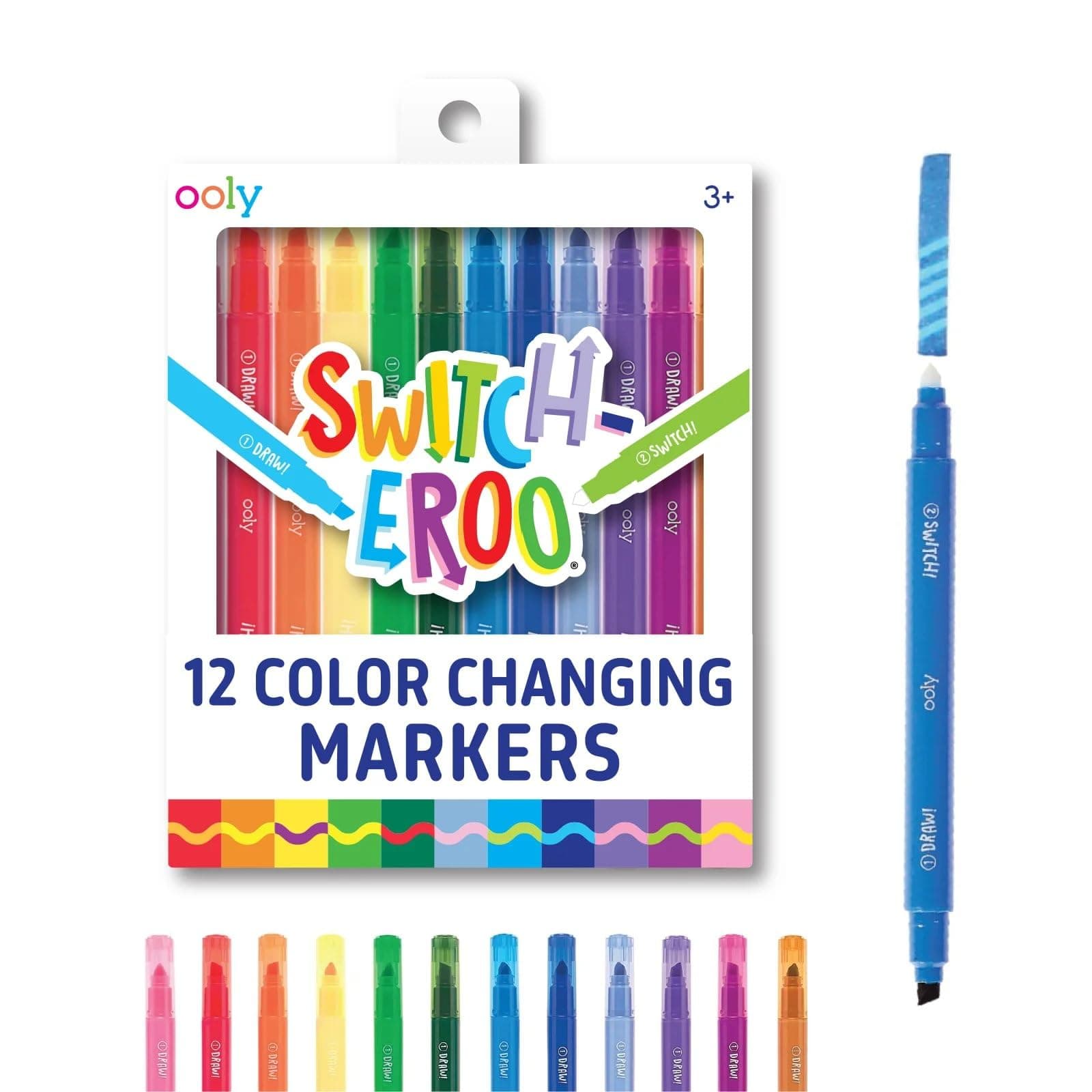 OOLY, Switch-eroo Double Sided Color Changing Markers, Highlighter Tool for Kids - Set of 12
