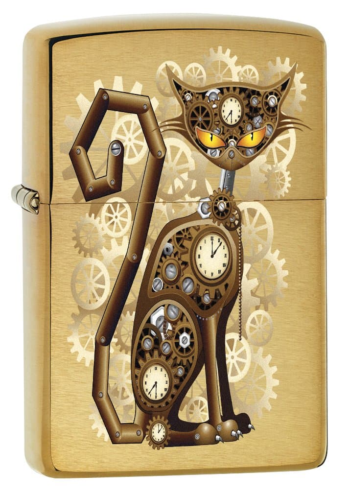 Zippo Lighter: Steampunk Cat - Brushed Brass 76737