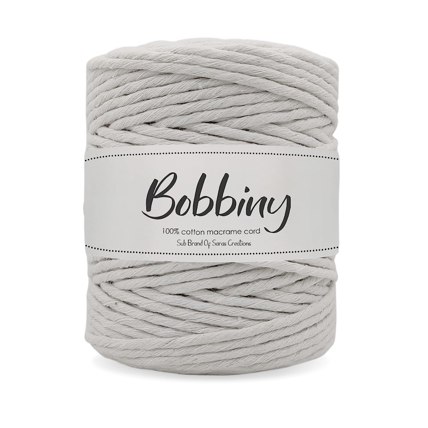 BOBBINY | Single Strand Cotton Macrame Cord Thread Rope for Crafts, Macrame DIY and Other Projects | White | 4mm, 50 Meter