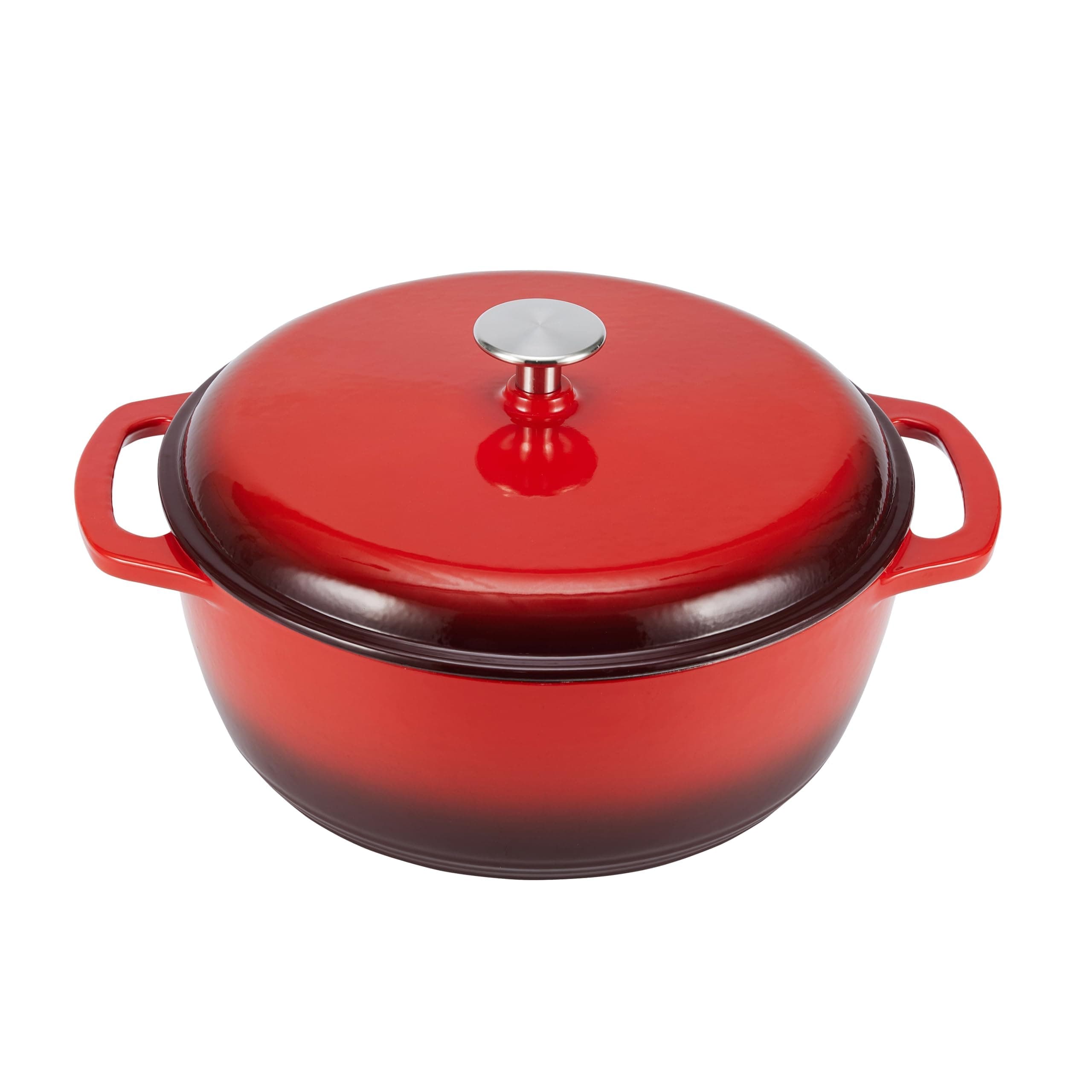 Amazon Basics Enameled Cast Iron Round Dutch Oven with Lid and Dual Handles, Heavy-Duty, 5.7 L, Red