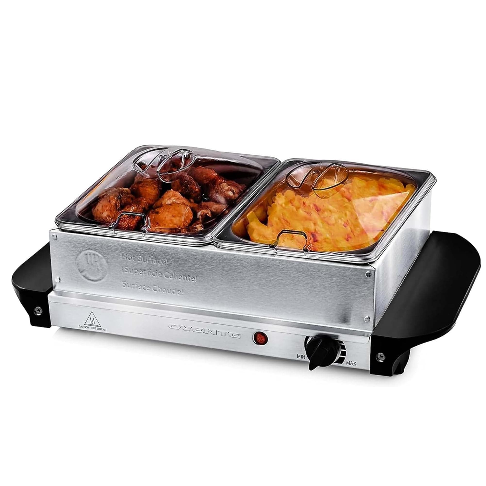 Electric Buffet Server & Food Warmer with Two 1.5 Qt Stainless Steel Chafing Dishes, Adjustable Temperature Control – Warming Tray for Parties, Dinners & Events, Silver FW152S