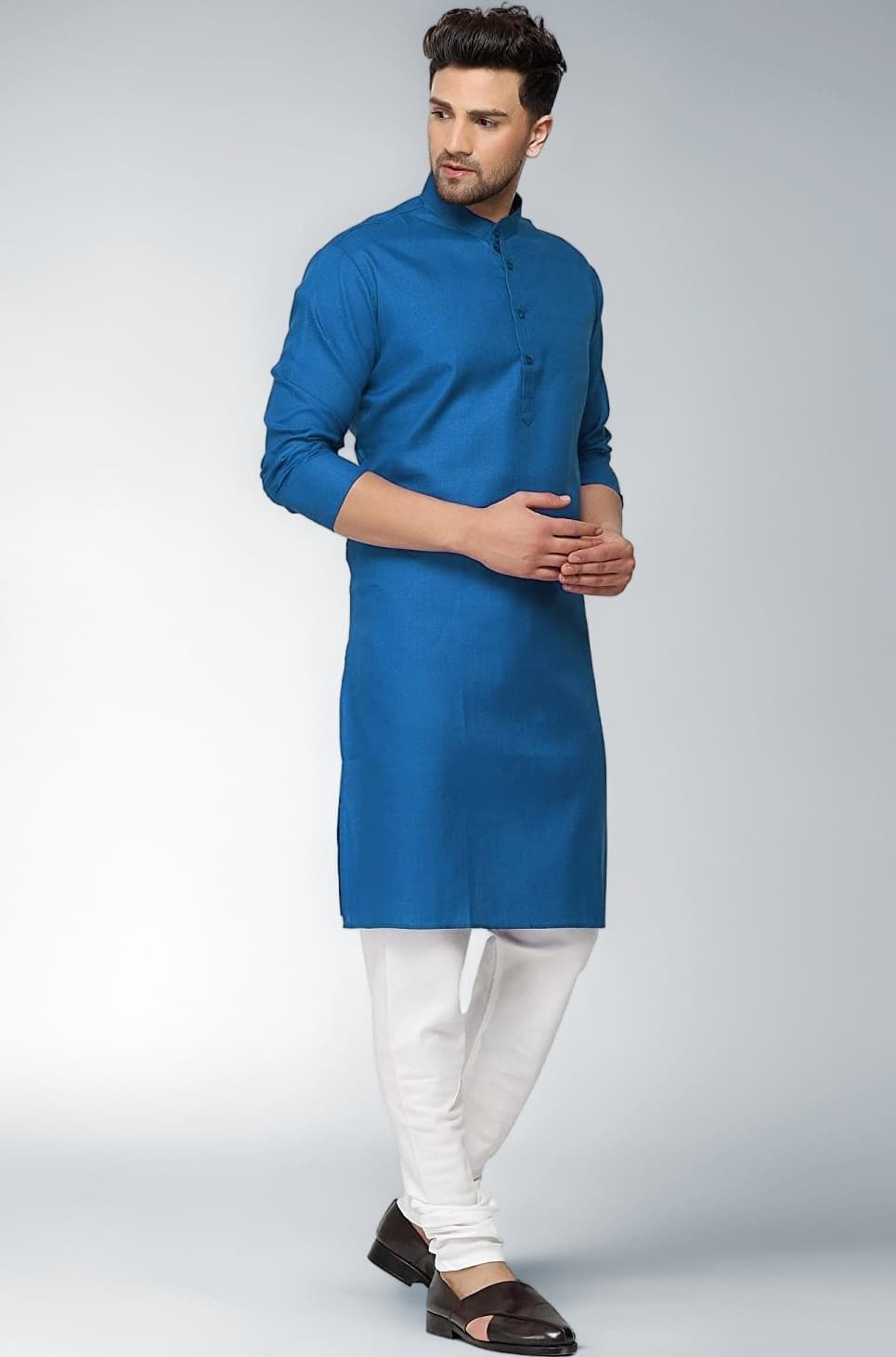 Multi Colored Cotton Plain Men's Ethnic Kurta Only