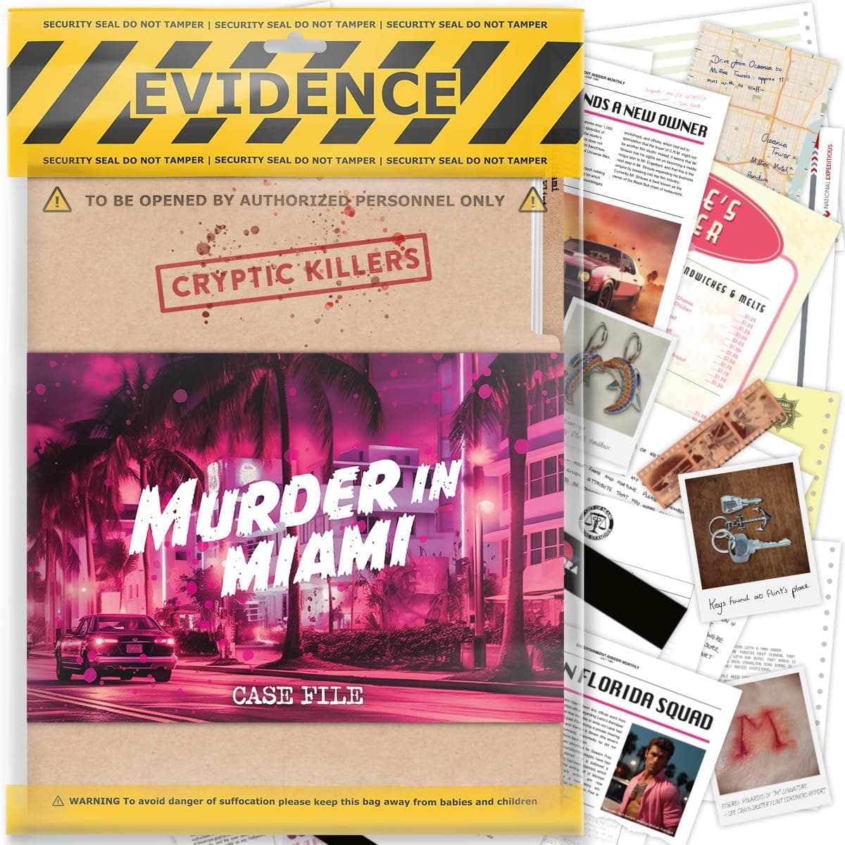 Cryptic Killers Unsolved murder mystery game - Cold Case Files Investigation Detective clues/evidence - Solve the crime - For individuals, date nights & party groups - Murder in Miami