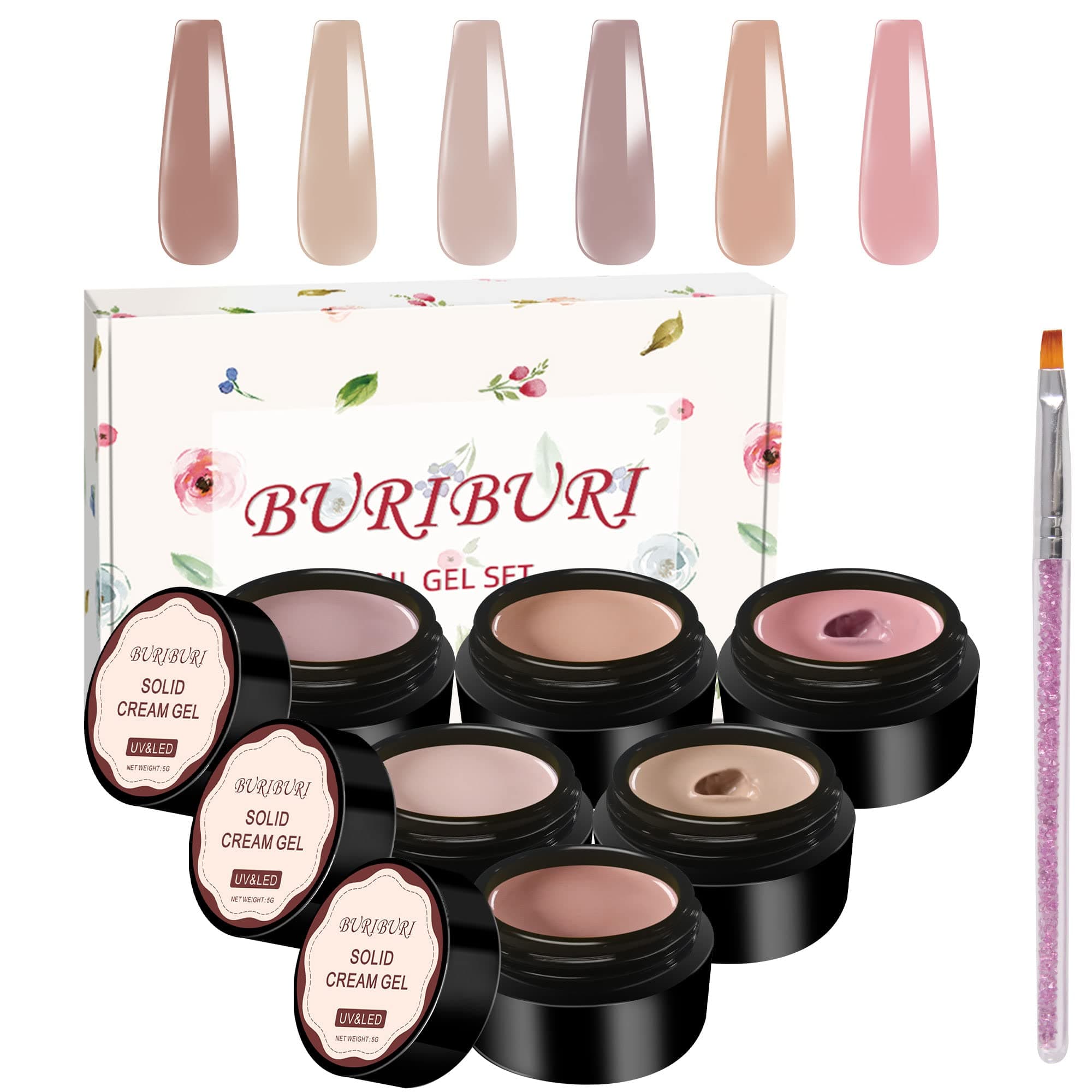 Solid Gel Nail Polish Kit, 6 Colors Nude Cream Pudding Gel Polish Set DIY Nail Art Design Kit Holidays Gift Set for Home and Professional Gift Box