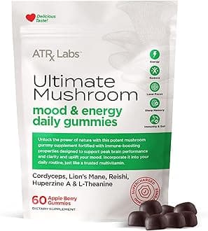 Ultimate Mushroom Daily Gummies - Mushroom Gummies with Cordyceps, Lion’s Mane, and Reishi, Plus Huperzine A & L-Theanine, May Improve Mood and Energy, Apple Berry Flavor, 60 Count