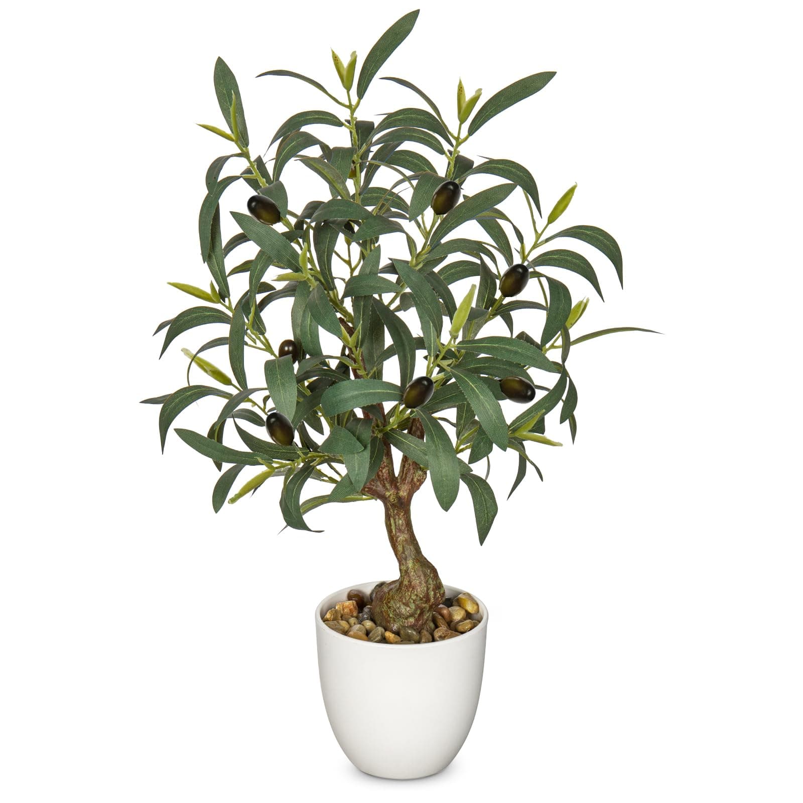 Briful Olive Trees Artificial Indoor 18 Inch Fake Olive Tree White Pot Faux Olive Greenery for Home Office Room Table Modern Decor