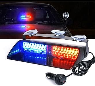 Xprite 16 LED High Intensity LED Law Enforcement Emergency Hazard Warning Strobe Lights For Interior Roof/Dash/Windshield With Suction Cups (Blue/Red)