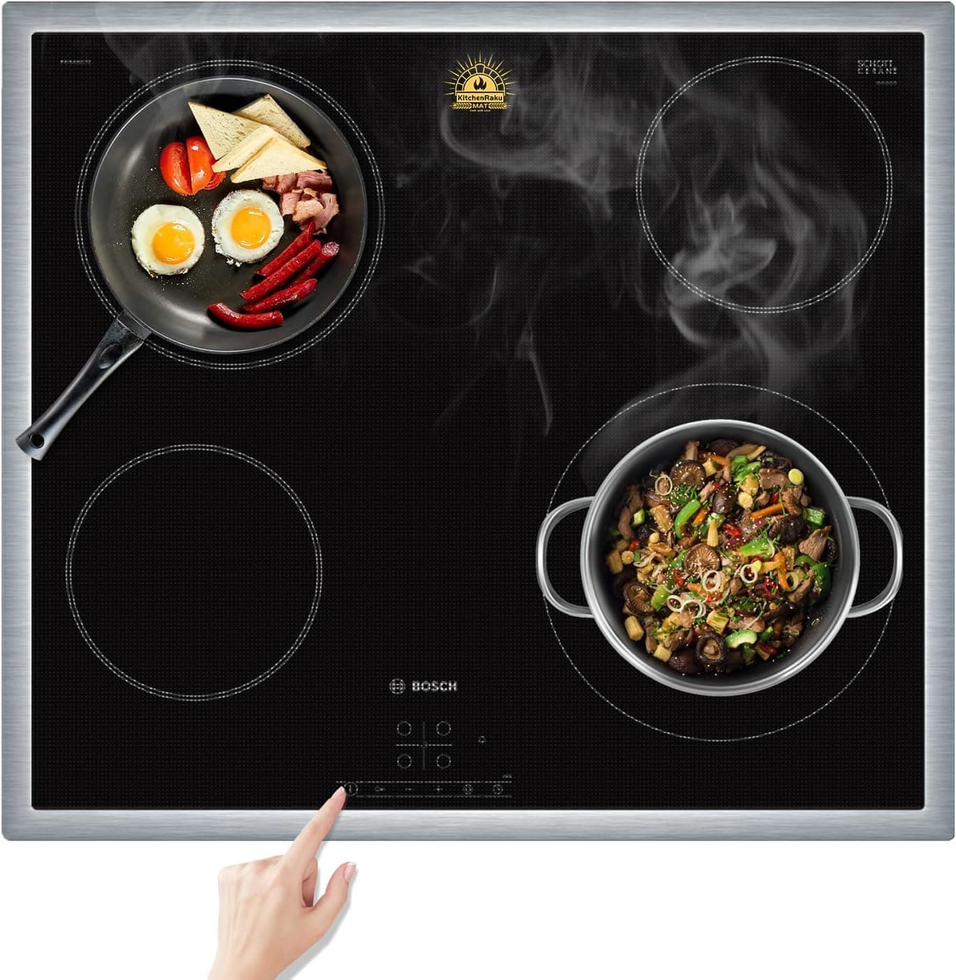 KitchenRaku Large Induction Hob Protector Mat 90x54cm,Translucent Induction Hob Cover - (Magnetic) Cooktop Scratch Protector - for Induction Stove,Multifunctional Silicone Mats