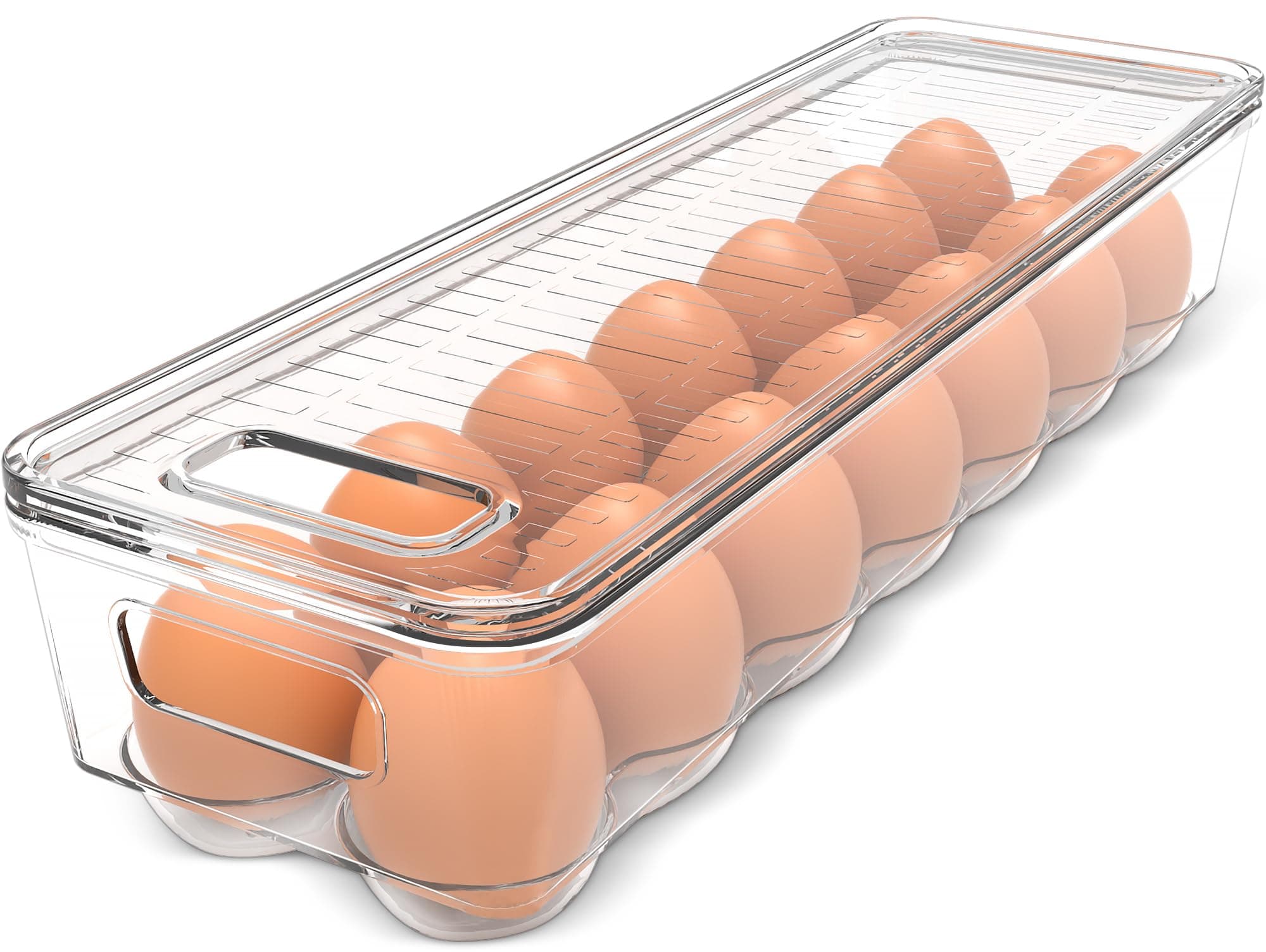 Utopia Home Egg Container For Refrigerator - 14 Egg Holder, Clear Rectangular Tray with Lid & Handle, Stackable, Pack of 1