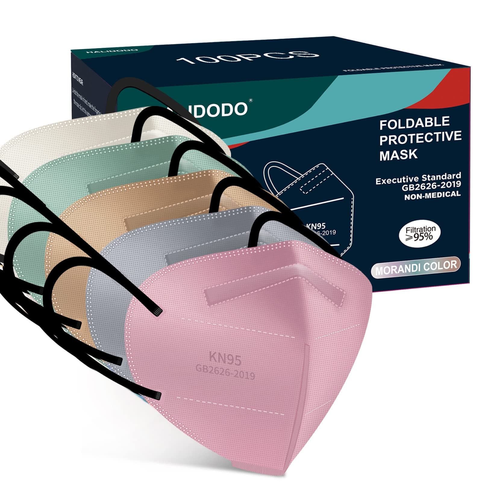 HALIDODO Face Mask 100 Pack Breathable 5-Layer Filter Efficiency≥95%