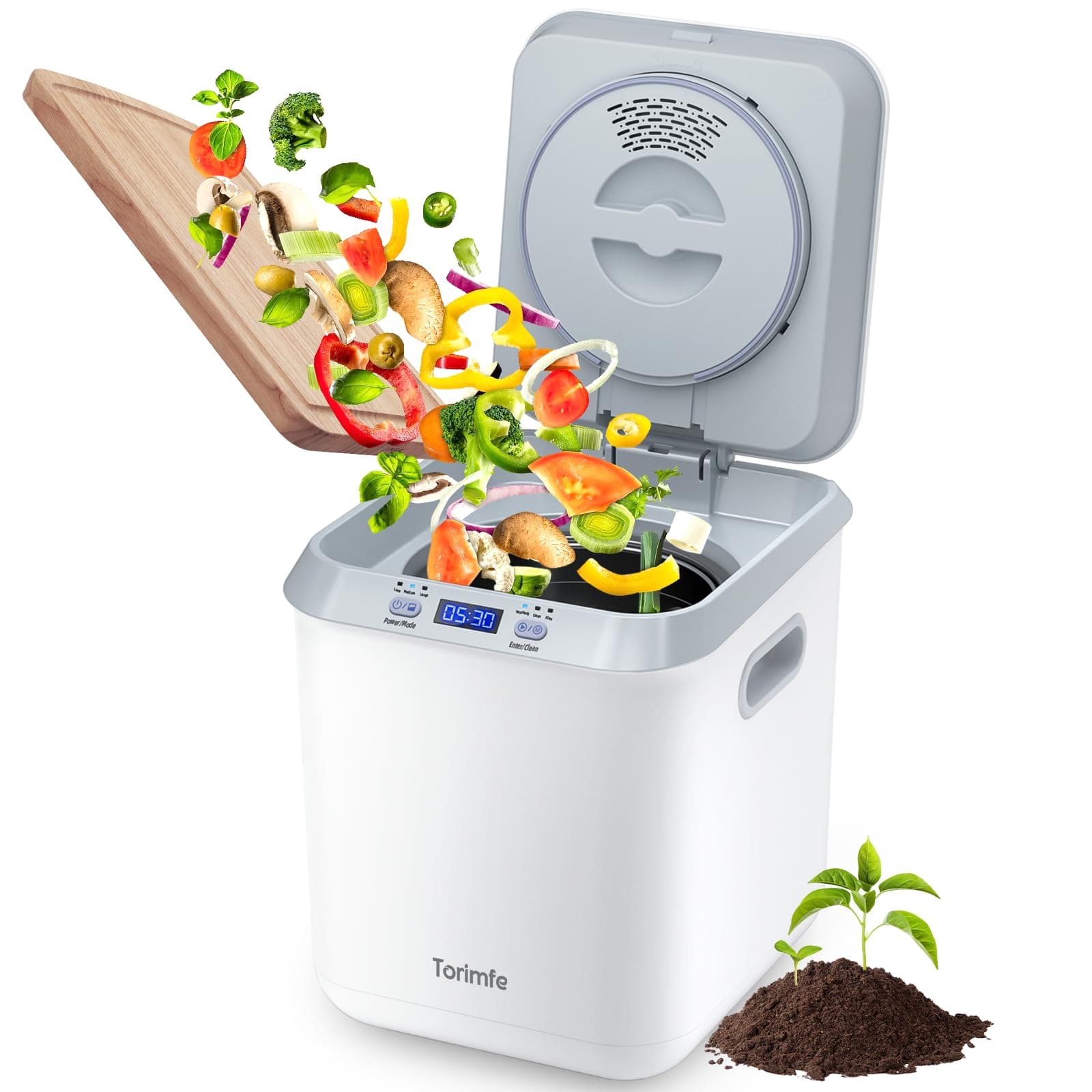 Electric Composter for Kitchen: Smart, Odorless/Auto-Cleaning/LED Display, 2.5L Auto Garbage Disposal, Home Countertop Compost Bin