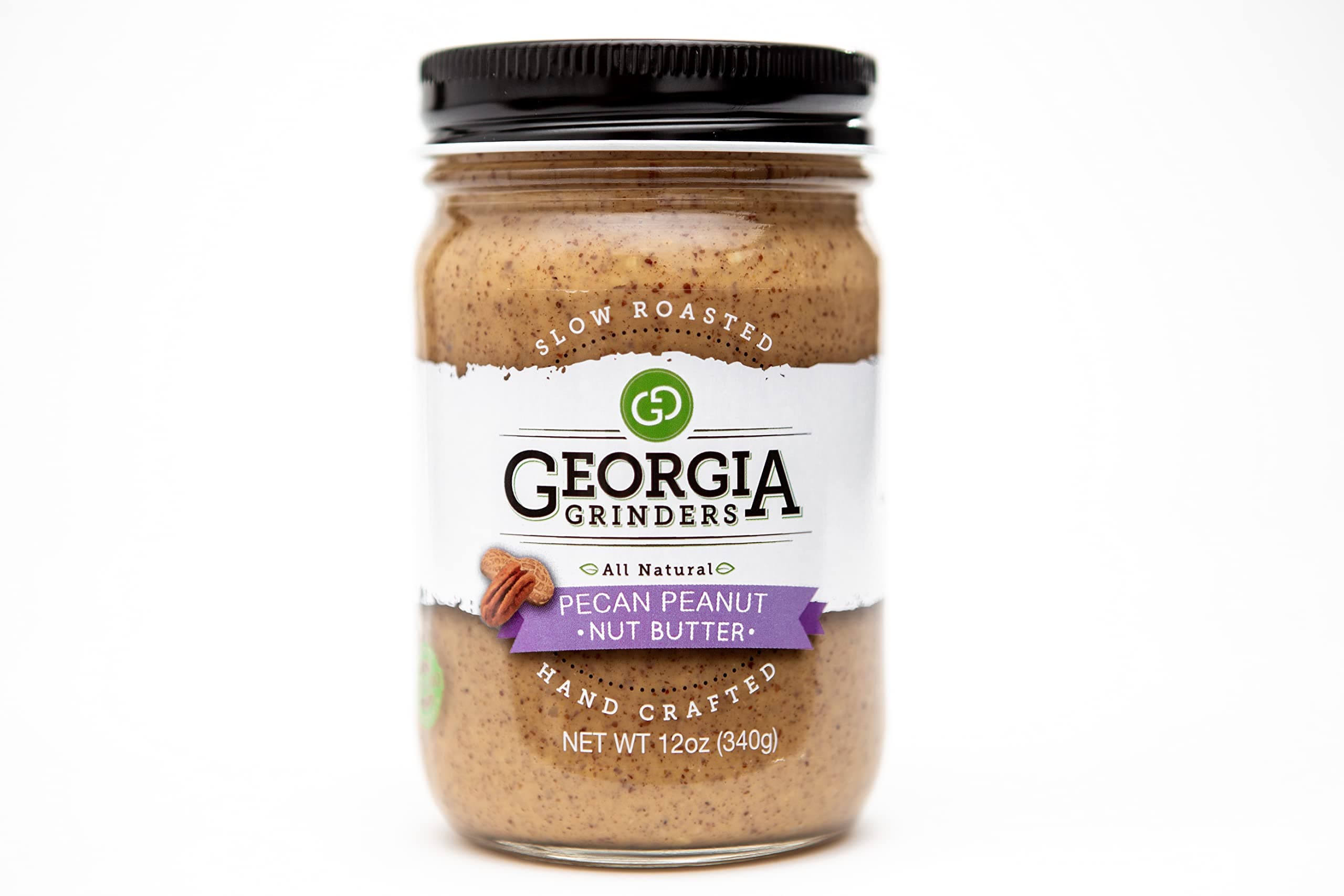 Georgia GrindersPecan-Peanut Nut Butter 12oz (1 ct); Made using Non-GMO Georgian Grown Peanuts and Pecans, Vegan, Kosher, Gluten Free, Non-GMO certified, No Palm Oil