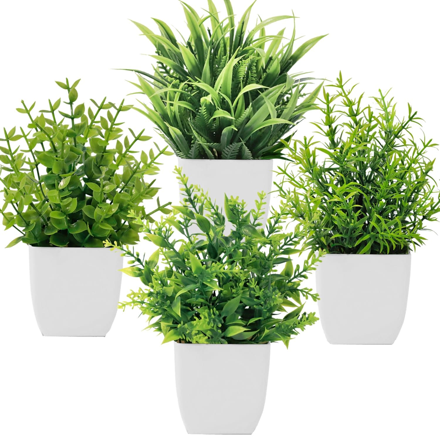 4 Pack Mini Artificial Plants Greenery Potted Plastic Fake Plants for Home Bathroom Office Table Decor