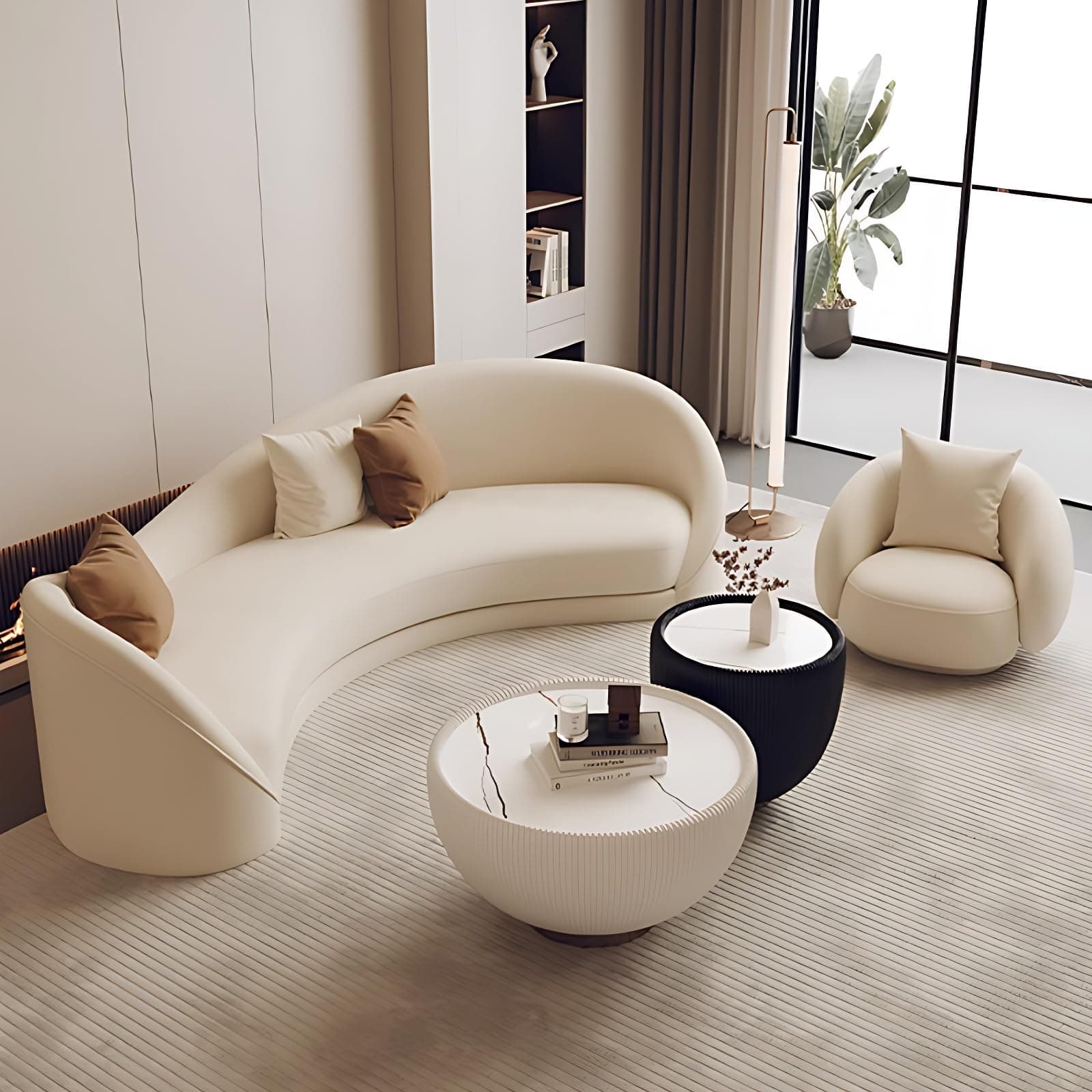 Curved Sectional Sofa Set - Modern Leather Sectional Couch with High-Density Cushions, Stylish Couch Set for Living Room, Include Coffee Table (Sofa+Chair C+Table, 120IN)