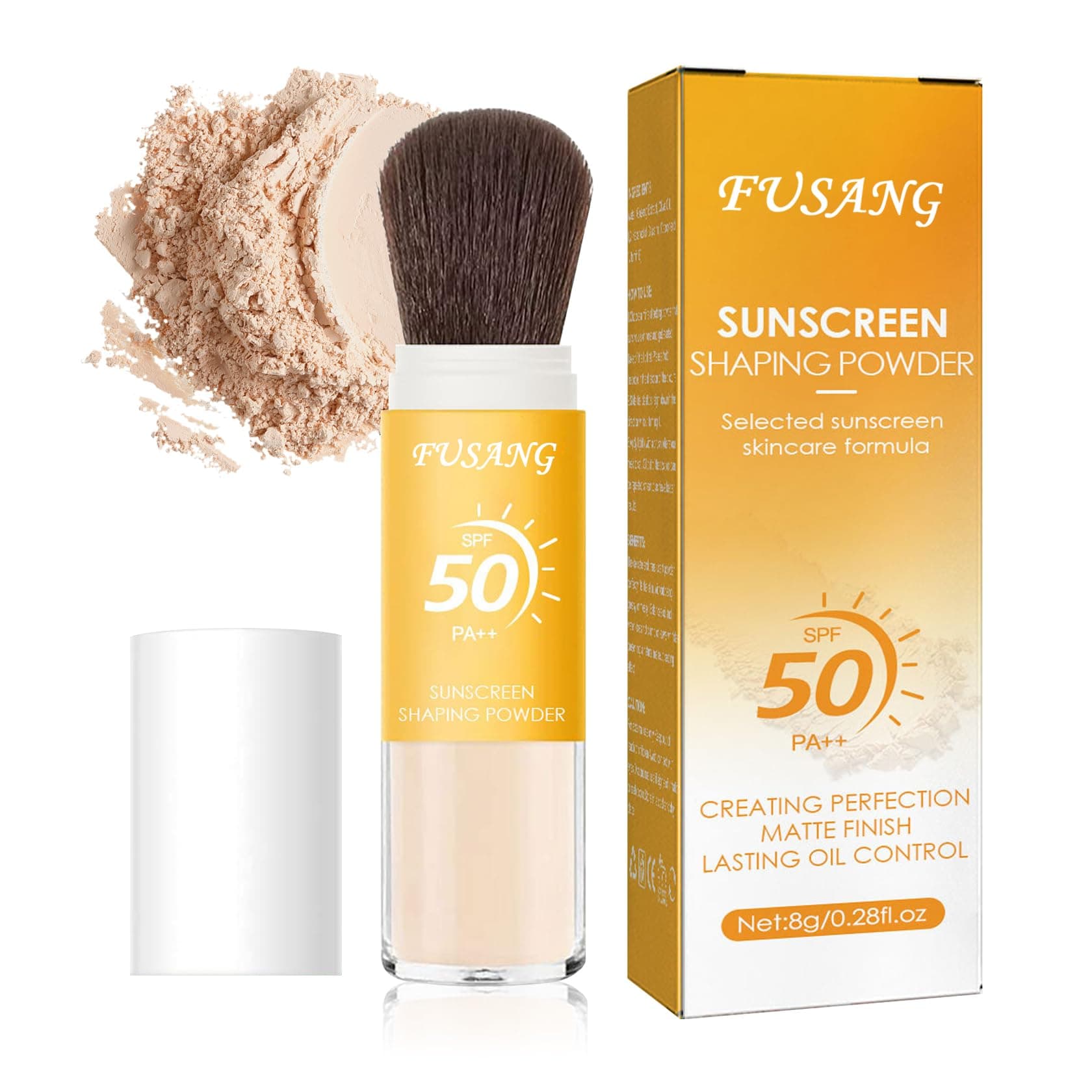 Sunscreen Setting Powder,SPF 50++ Mineral Setting Powder with Soft Sunscreen Brush,Oil Control Lightweight Brush Powder,Matte Translucent Face Powder for All Skin,Smooth Lasting Breathable Concealer