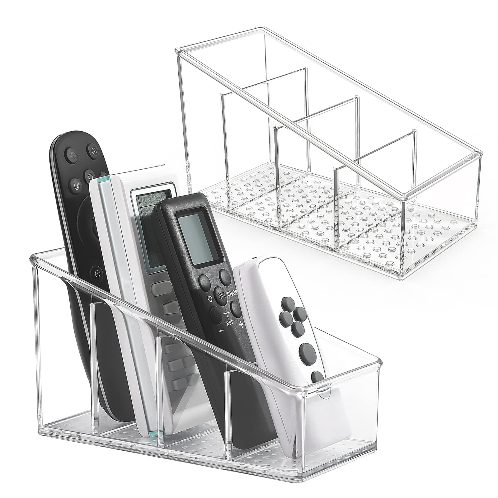 MaxGear Remote Control Holder Clear TV Remote control Storage Organizer Small Plastic Caddy for Home, 2 Pack