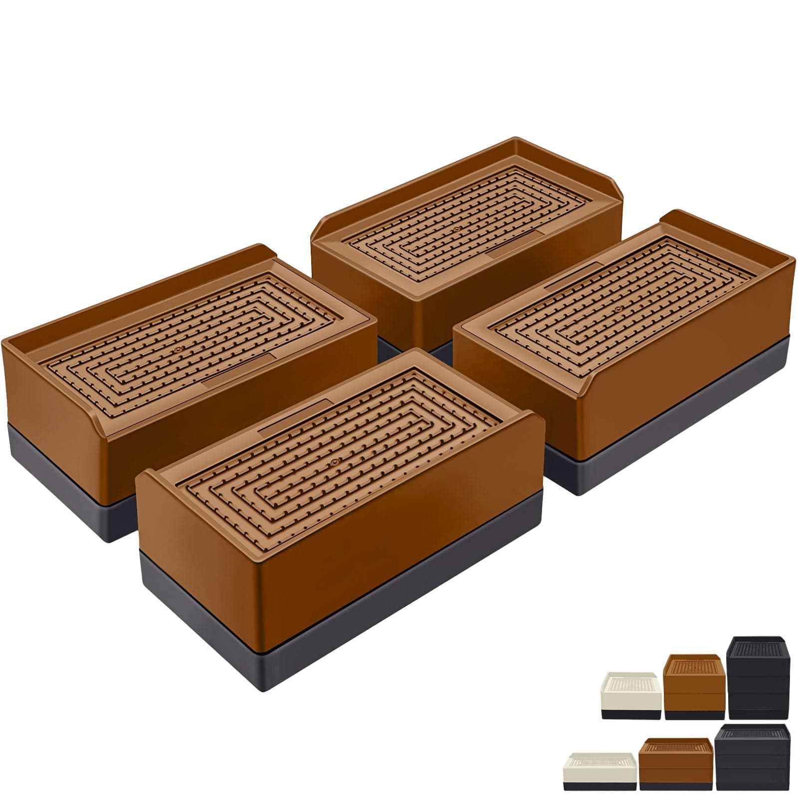 Furniture Risers 1.5 inch, Rectangle Adjustable Risers Blocks for Bed Sofa Table and Couch Lifting,Heavy Duty Support Up to 1,300 Lbs (4 Pack-Brown)